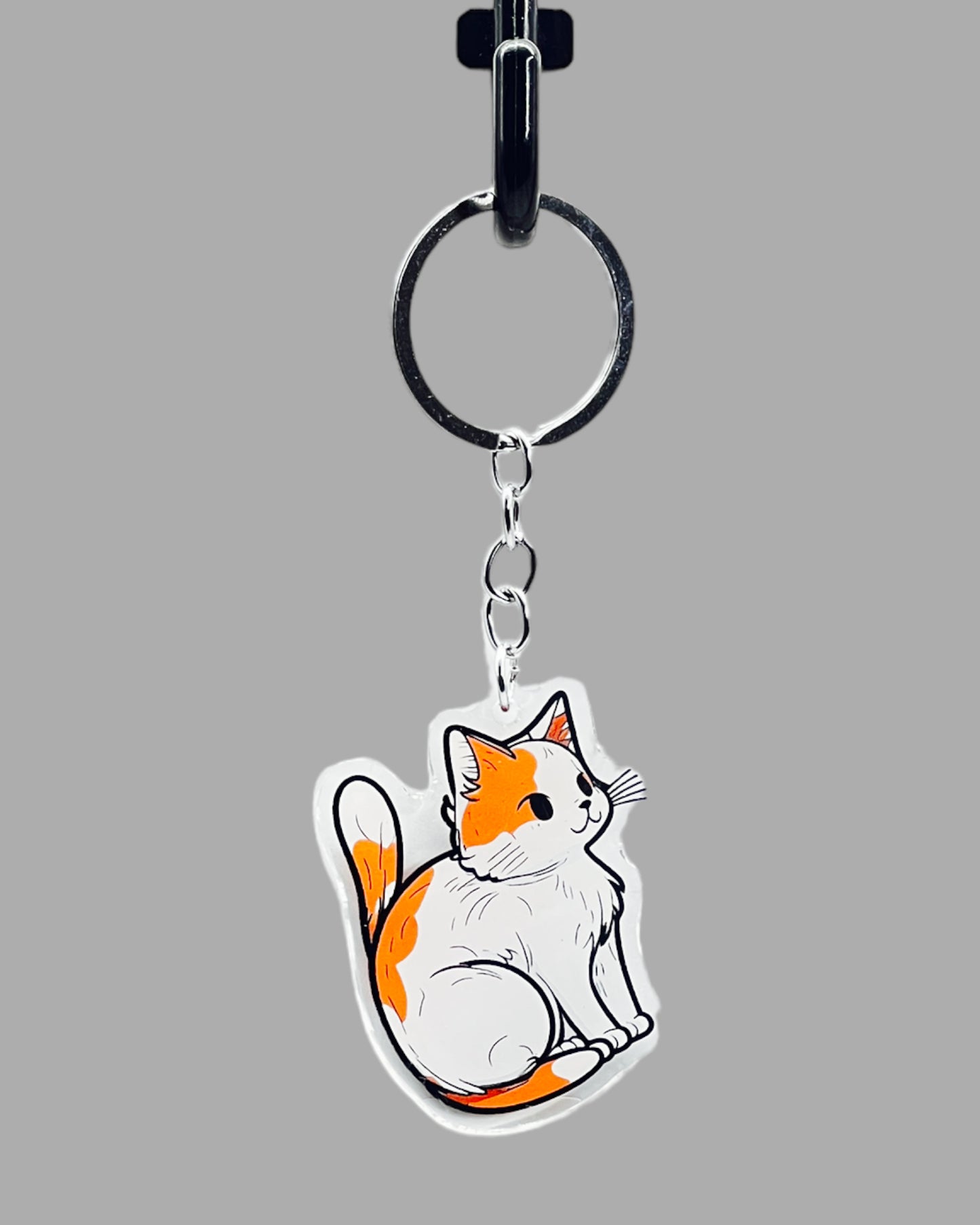 Cymric Cat Acrylic keychain, Cute kawaii memorial ornament, pet portrait charm gift backpack fob, dad car décor, first day of school gift