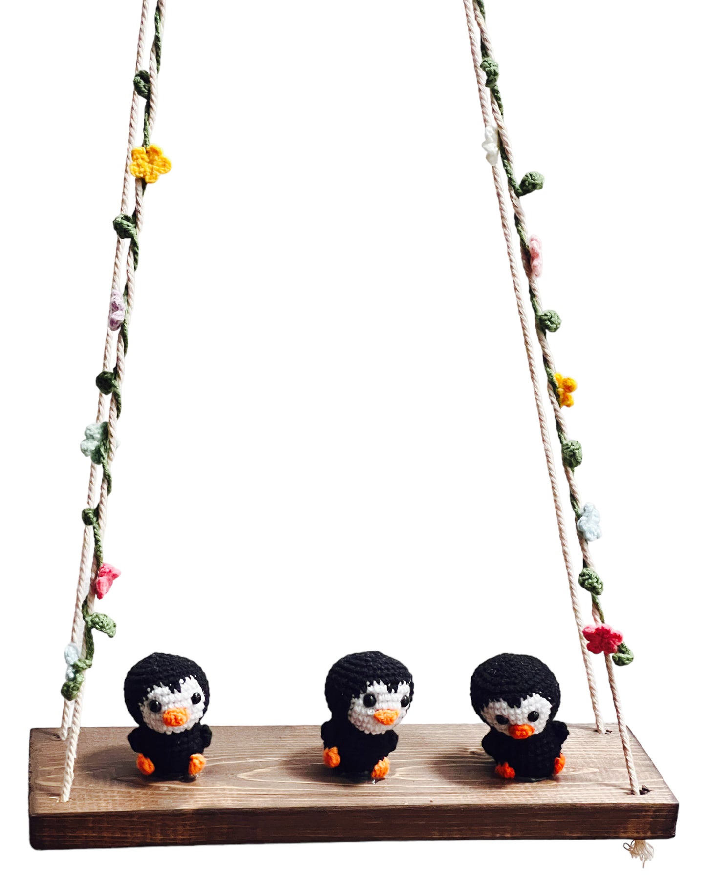 Black Penguin on a swing Hanging Wall Shelf