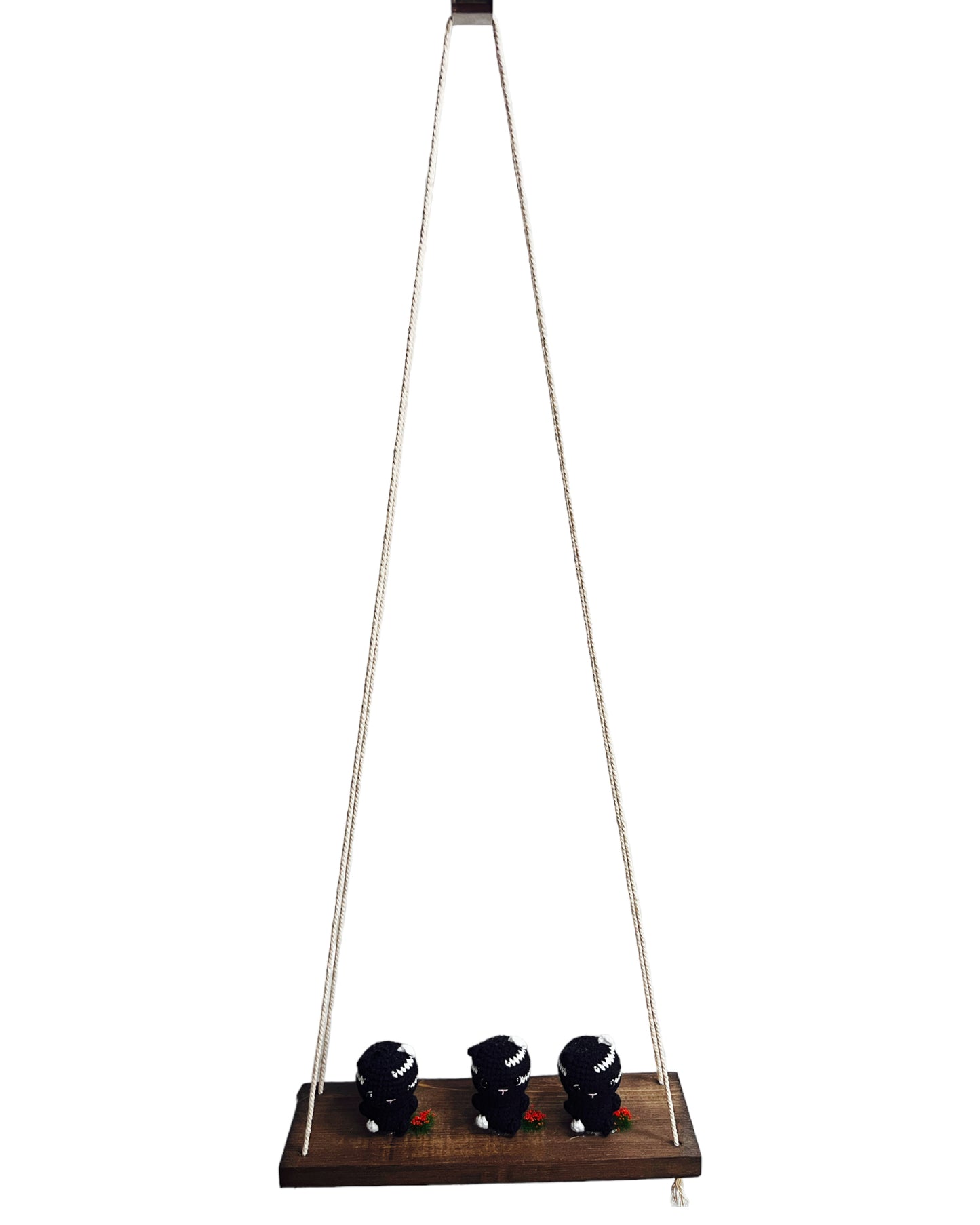 Black cats on a swing Hanging Wall Shelf
