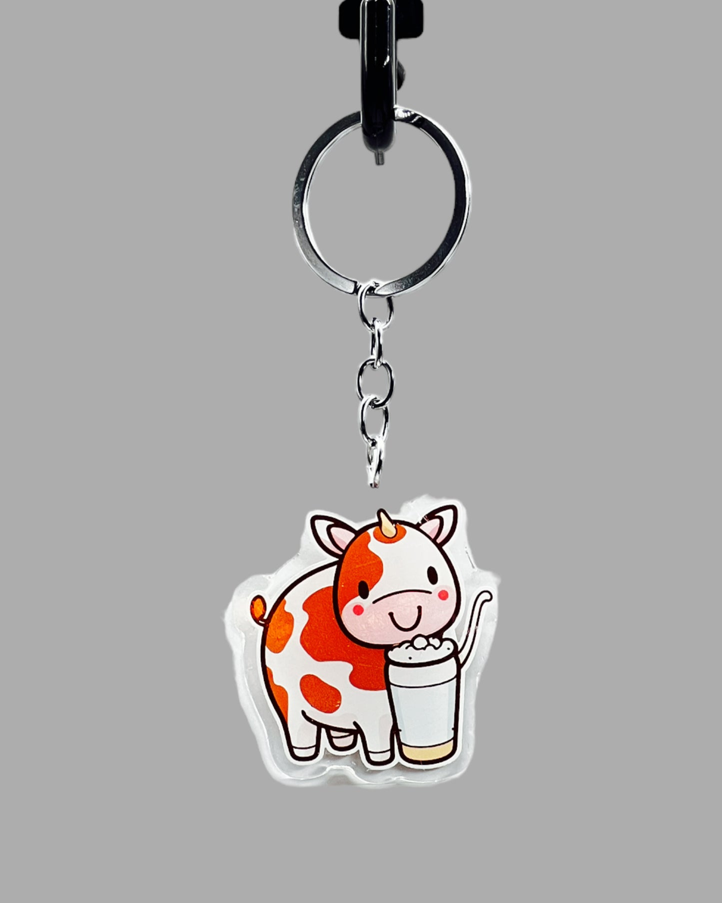 Milking Shorthorne Cow Acrylic keychain, Farm Animal Cute kawaii memorial ornament, pet portrait charm gift backpack fob, dad car décor, first day of school gift