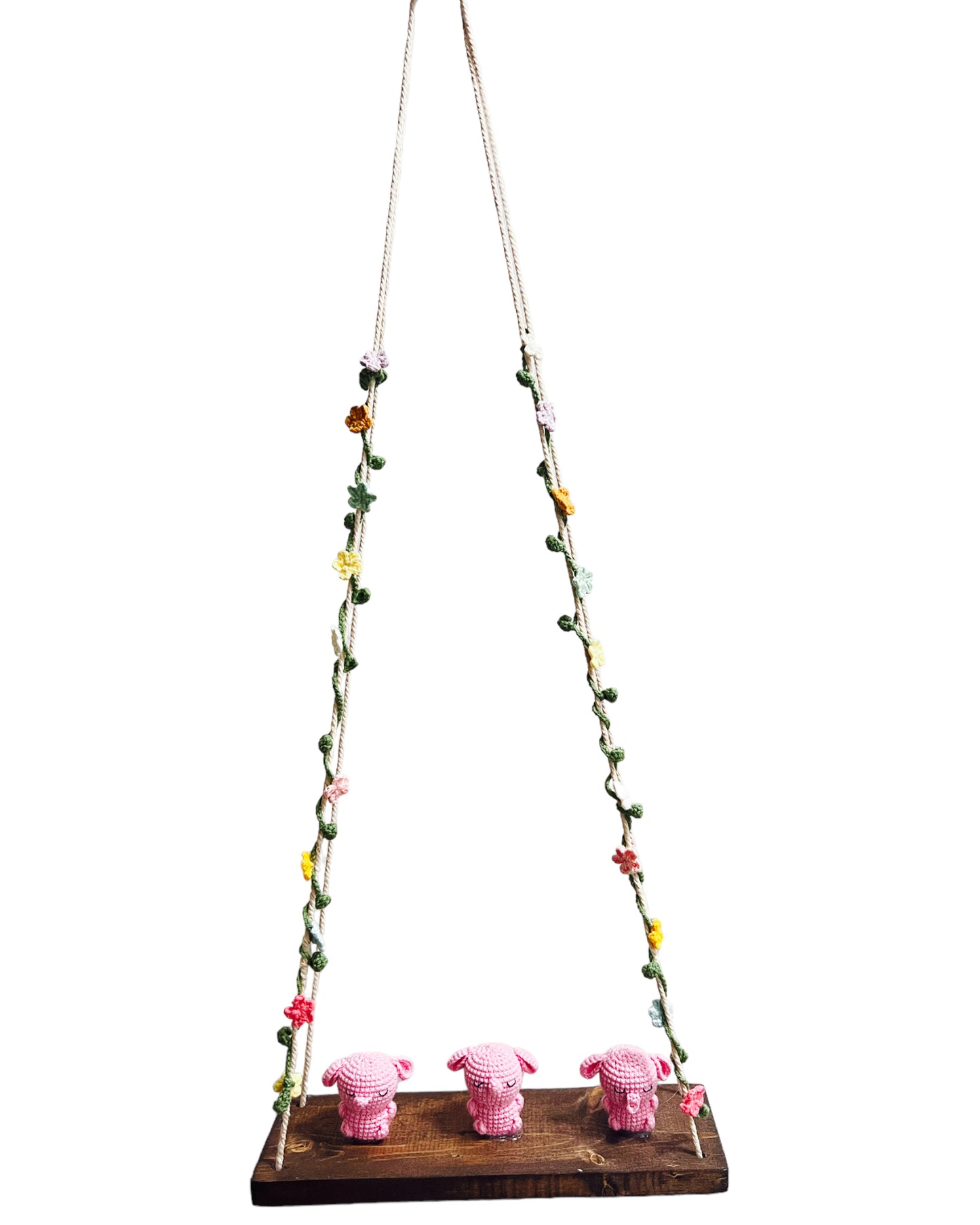 Pink bunny on a swing Hanging Wall Shelf