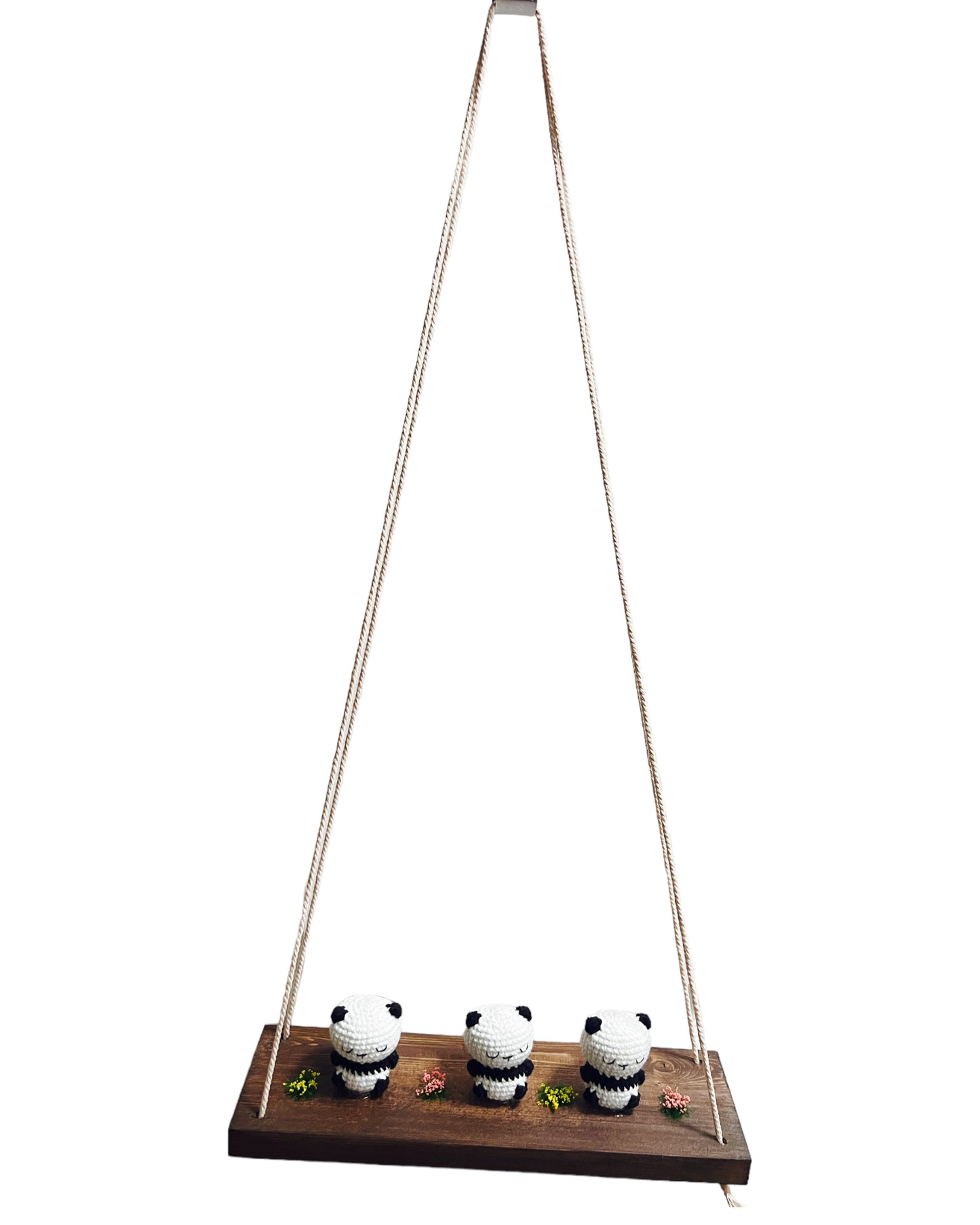 Panda on a swing Hanging Wall Shelf