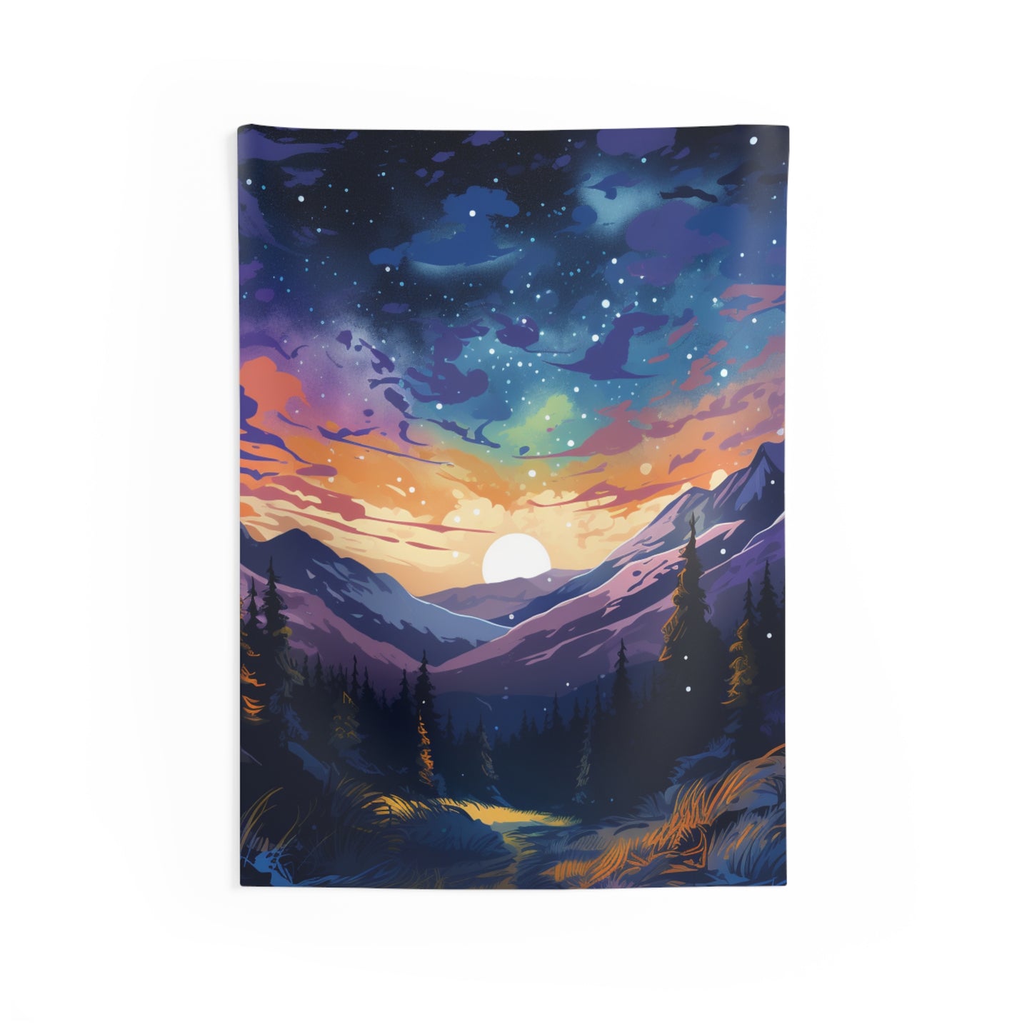 Mountain art Tapestry Contemporary Home Decor . Galaxy Wall Hanging Art for Baby Nursery, Dorm room, Coastal Home . Housewarming Gift