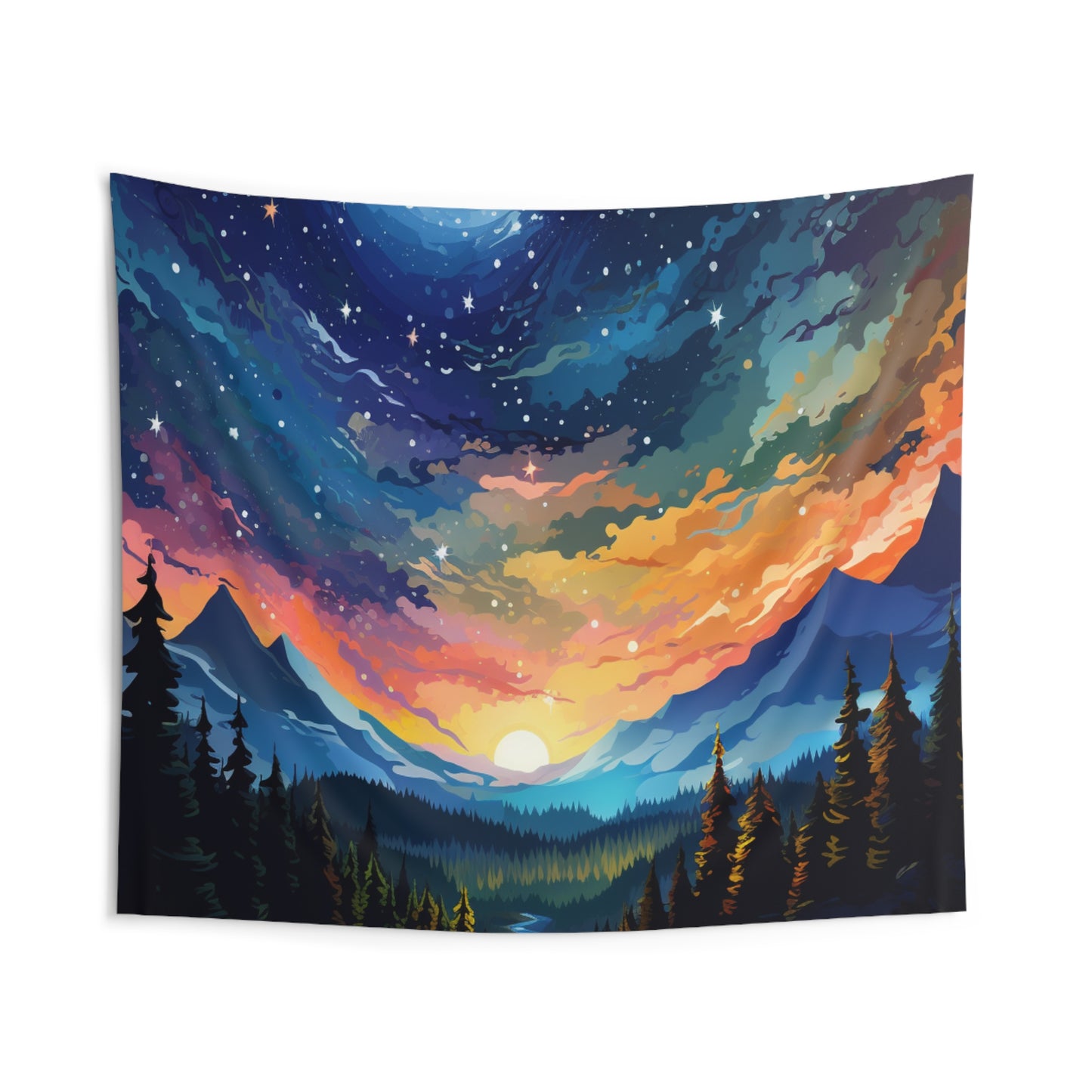 Mountain art Tapestry Contemporary Home Decor . Galaxy Wall Hanging Art for Baby Nursery, Dorm room, Coastal Home . Housewarming Gift