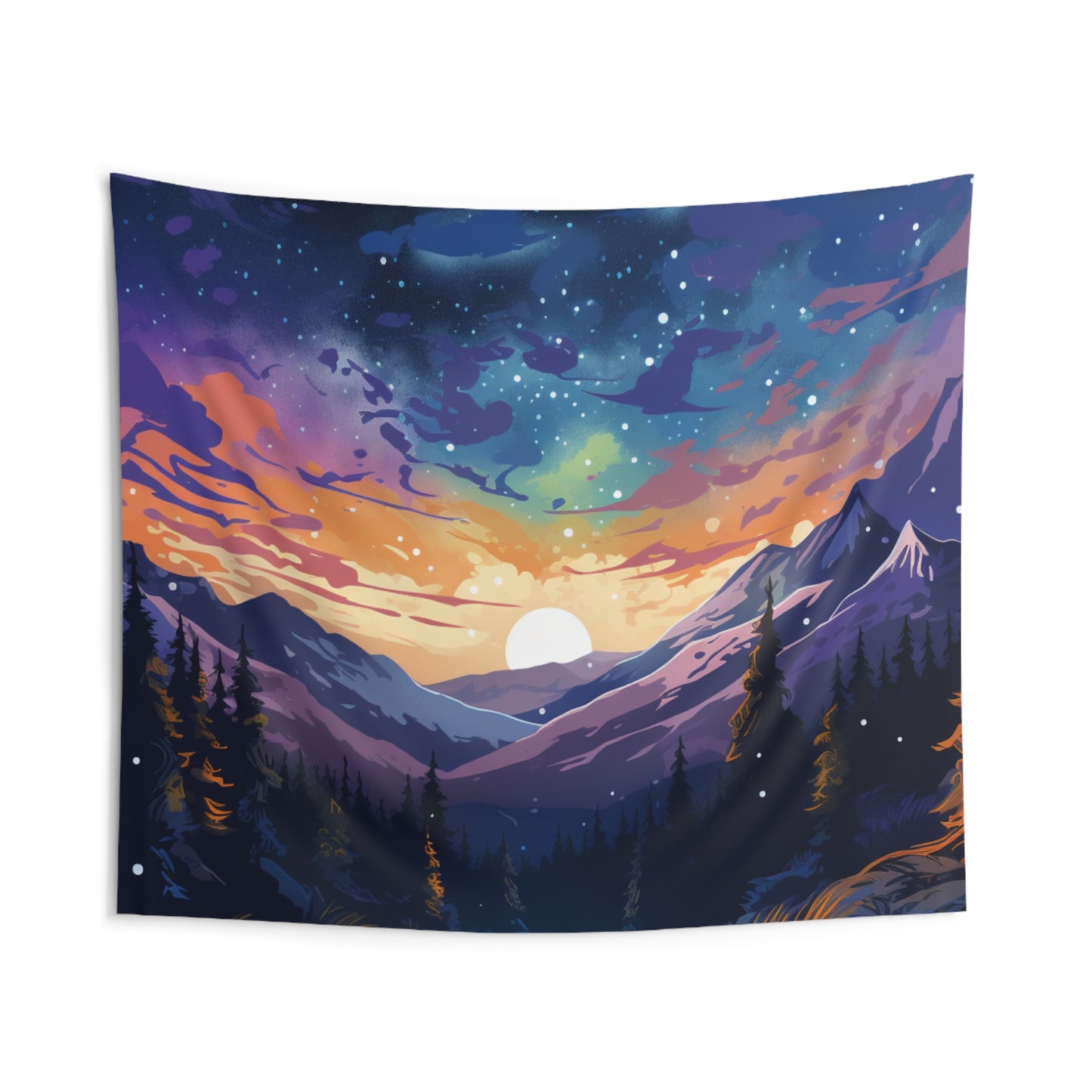 Mountain art Tapestry Contemporary Home Decor . Galaxy Wall Hanging Art for Baby Nursery, Dorm room, Coastal Home . Housewarming Gift