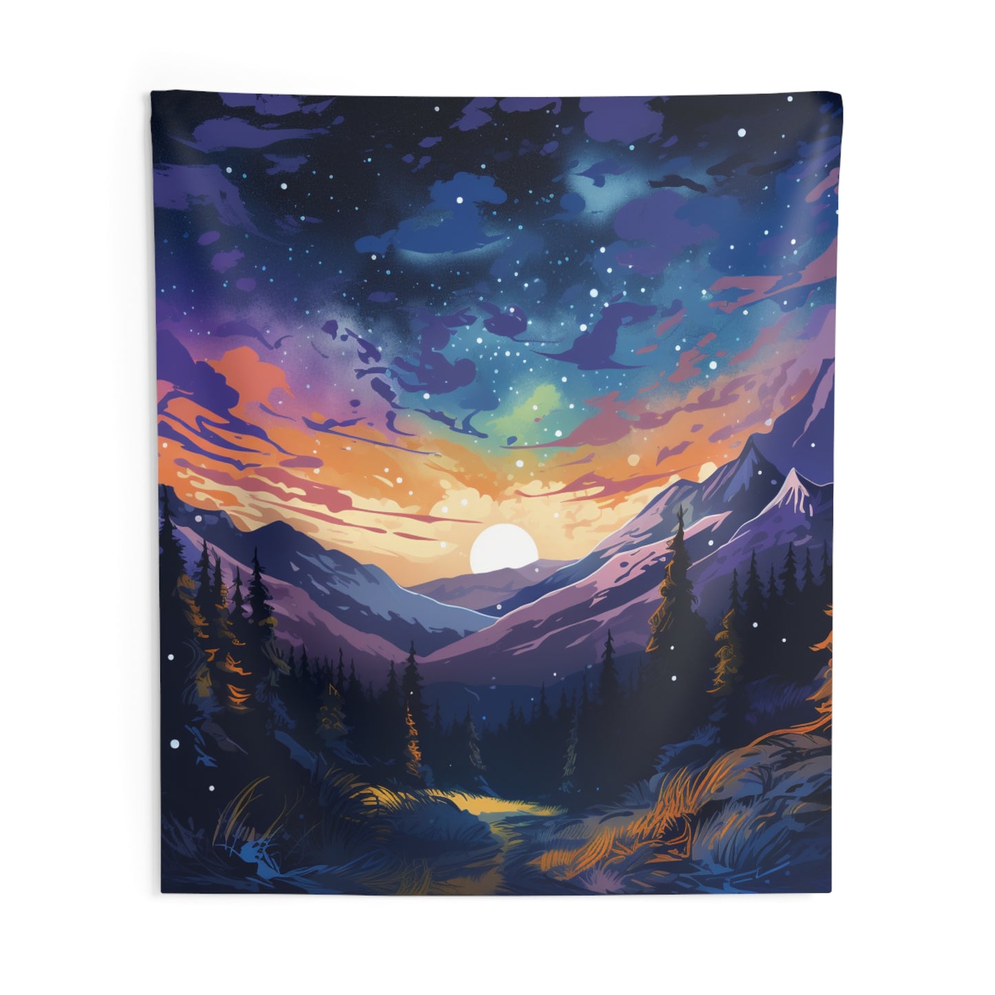 Mountain art Tapestry Contemporary Home Decor . Galaxy Wall Hanging Art for Baby Nursery, Dorm room, Coastal Home . Housewarming Gift