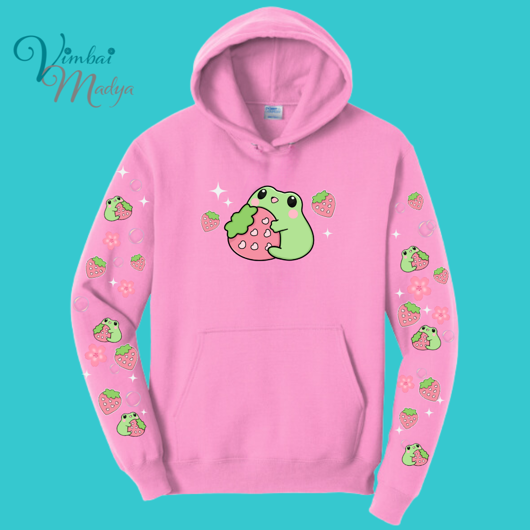 Strawberry Kawaii Frog Sweater Hoodie : Perfect Mother's Day Gift & Fall Winter Essential . Trendy, Unisex Style for Your Best Friend's Wardrobe