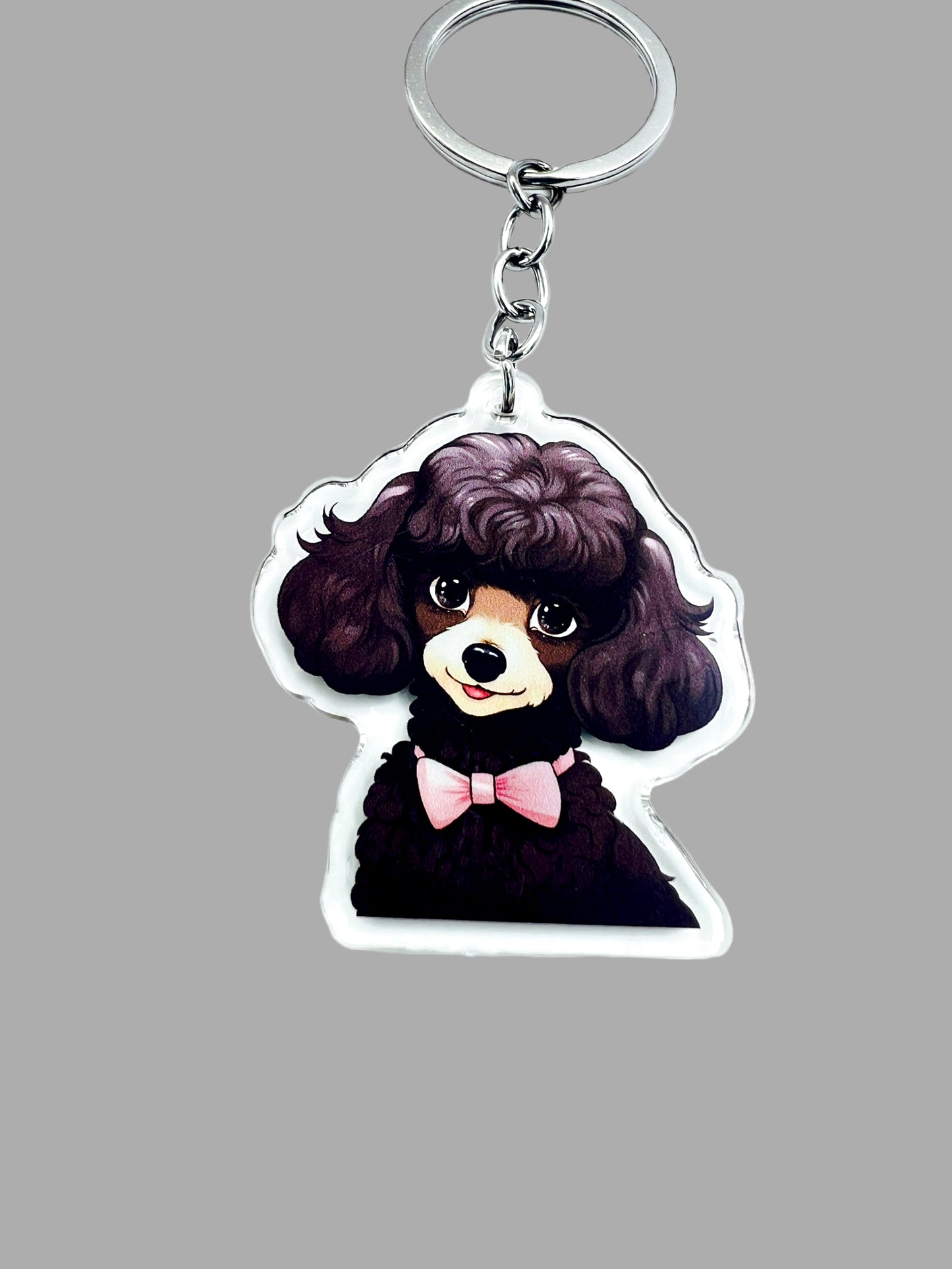 Black Poodle Dog Kawaii Acrylic Keychain, Cute kawaii memorial ornament, pet portrait charm gift backpack fob, dad car décor, first day of school