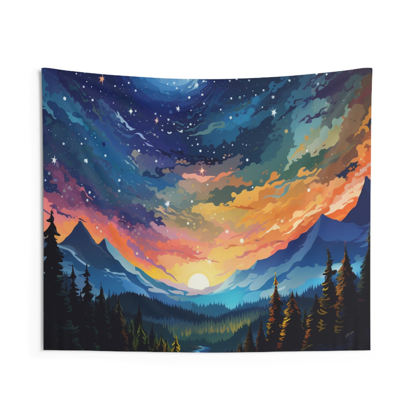 Mountain art Tapestry Contemporary Home Decor . Galaxy Wall Hanging Art for Baby Nursery, Dorm room, Coastal Home . Housewarming Gift