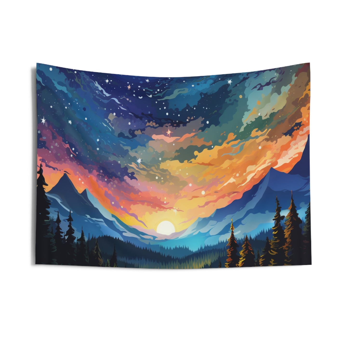Mountain art Tapestry Contemporary Home Decor . Galaxy Wall Hanging Art for Baby Nursery, Dorm room, Coastal Home . Housewarming Gift