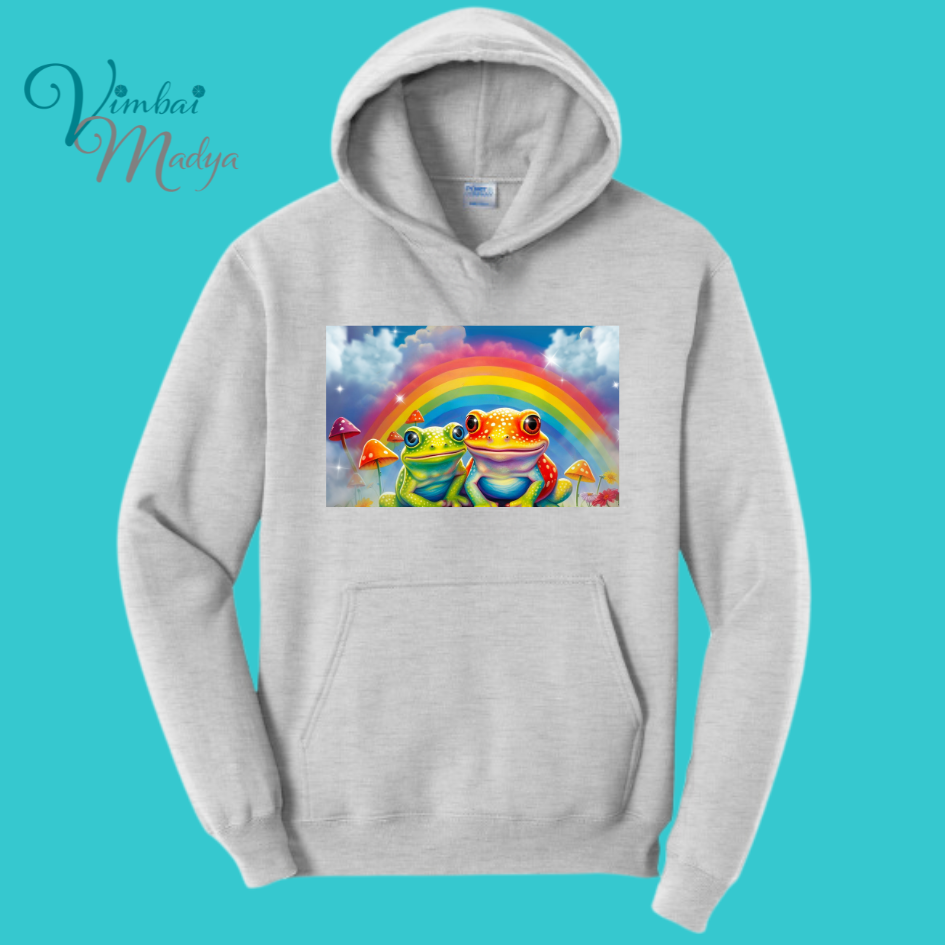 Frog Sweatshirt Unisex Clothing Kawaii Hoodie : Best Friend Gift . Fall Winter Essential . Frog and Toad Rainbow