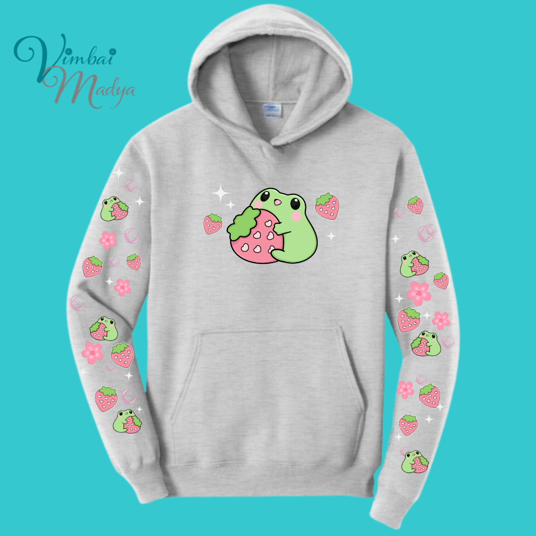 Strawberry Kawaii Frog Sweater Hoodie : Perfect Mother's Day Gift & Fall Winter Essential . Trendy, Unisex Style for Your Best Friend's Wardrobe
