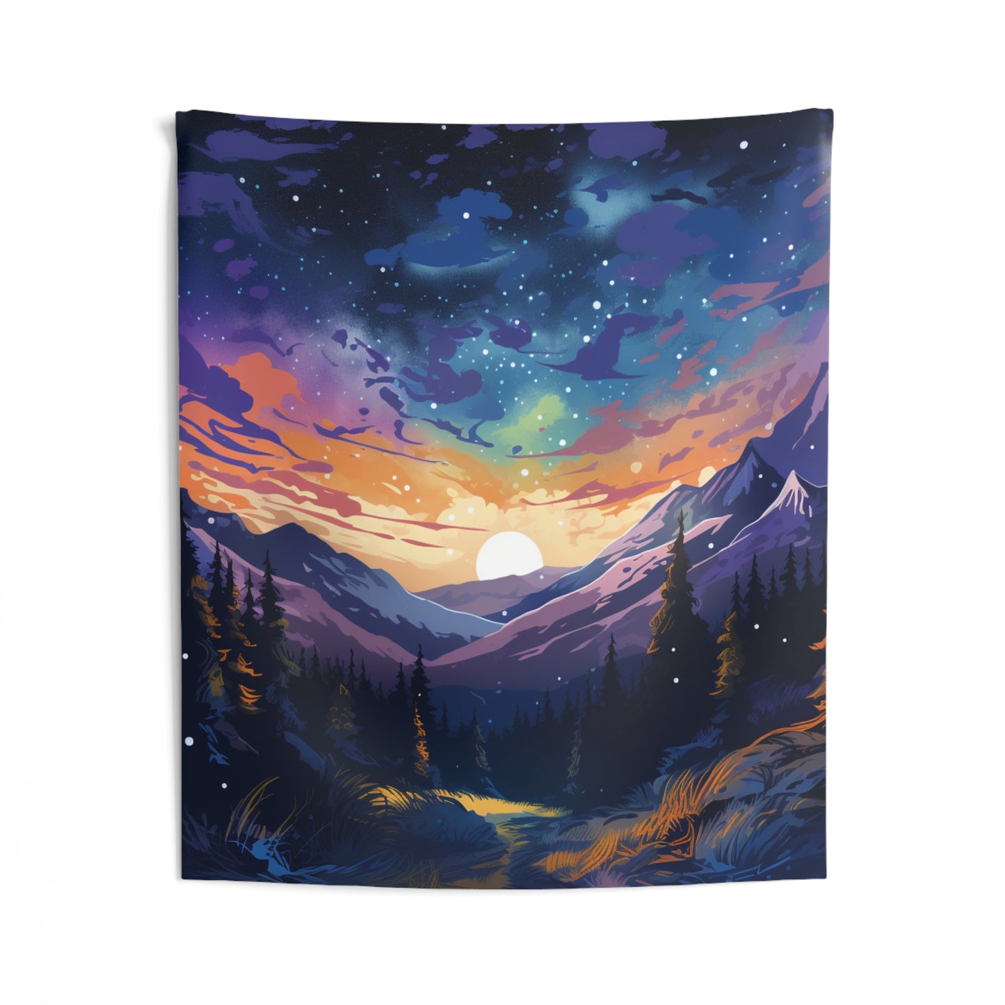 Mountain art Tapestry Contemporary Home Decor . Galaxy Wall Hanging Art for Baby Nursery, Dorm room, Coastal Home . Housewarming Gift