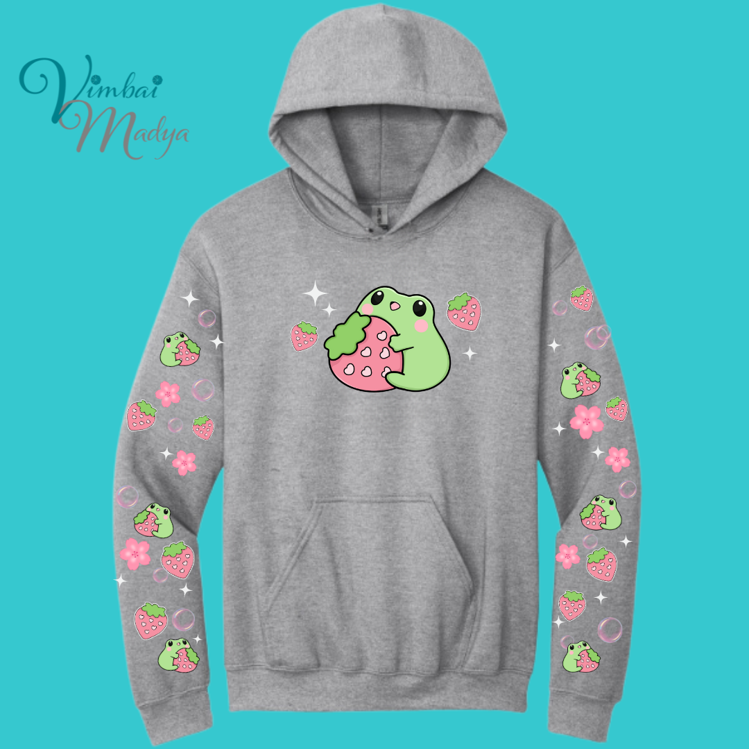 Strawberry Kawaii Frog Sweater Hoodie : Perfect Mother's Day Gift & Fall Winter Essential . Trendy, Unisex Style for Your Best Friend's Wardrobe