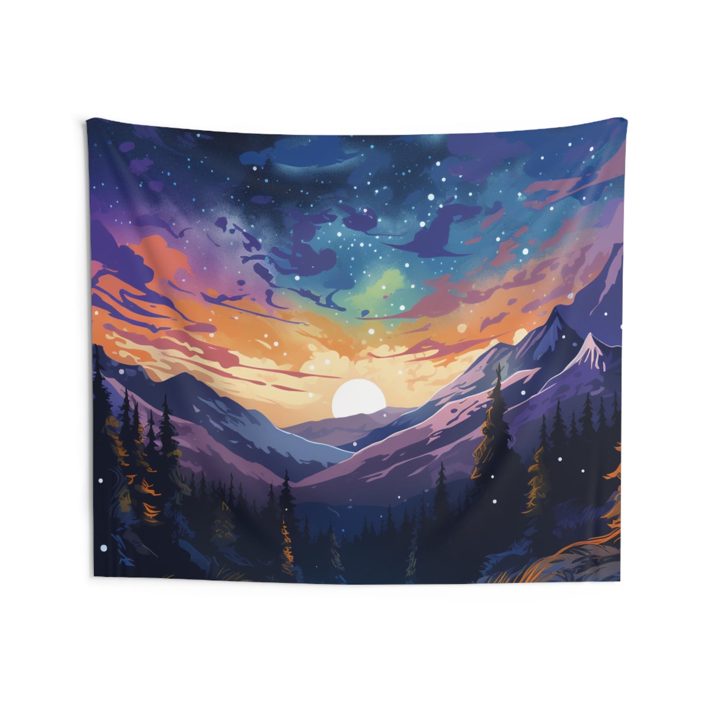 Mountain art Tapestry Contemporary Home Decor . Galaxy Wall Hanging Art for Baby Nursery, Dorm room, Coastal Home . Housewarming Gift
