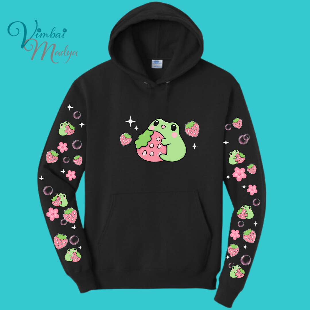 Strawberry Kawaii Frog Sweater Hoodie : Perfect Mother's Day Gift & Fall Winter Essential . Trendy, Unisex Style for Your Best Friend's Wardrobe