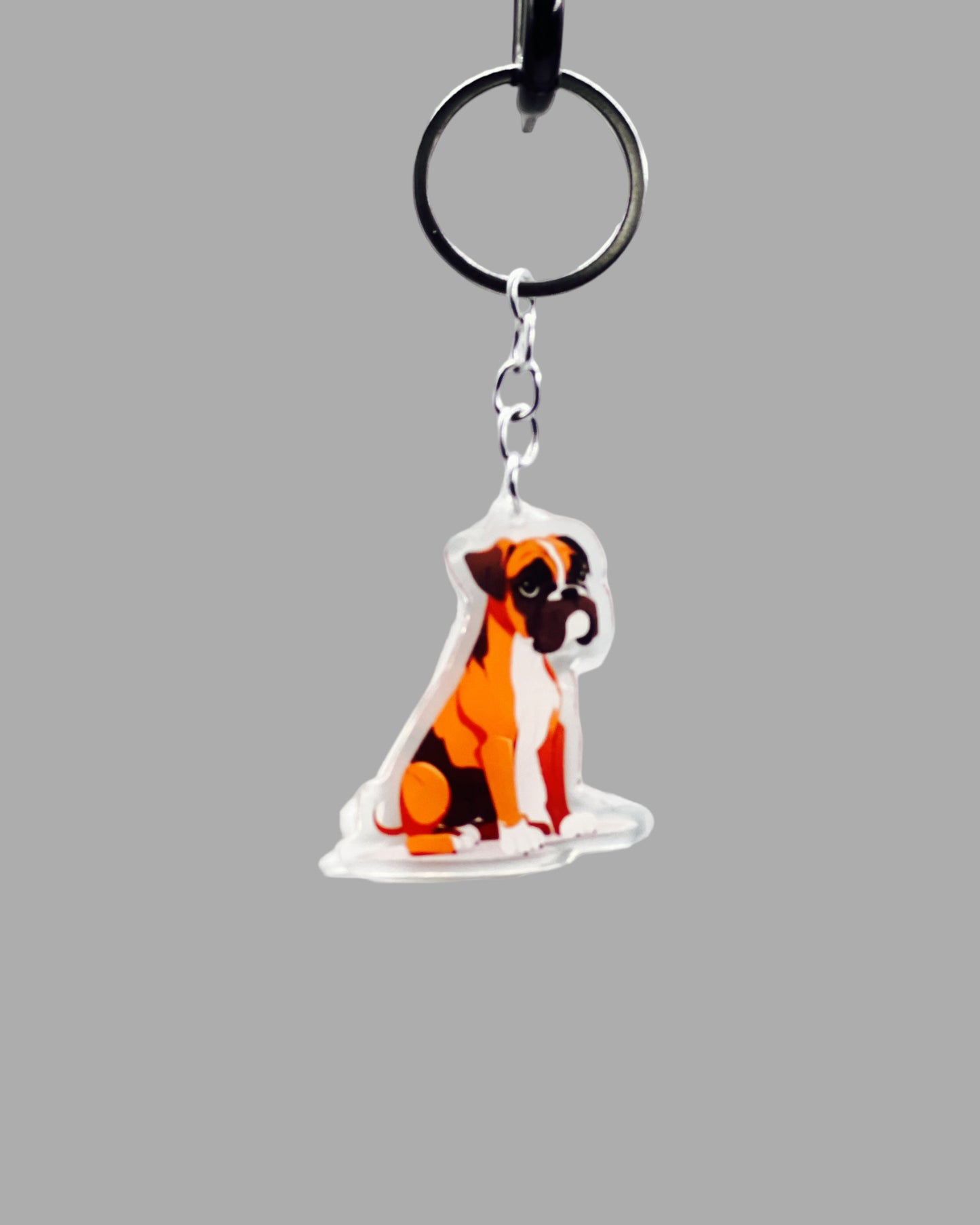 Boxer Dog Acrylic keychain, Cute kawaii memorial ornament, pet portrait charm gift backpack fob, dad car décor, first day of school
