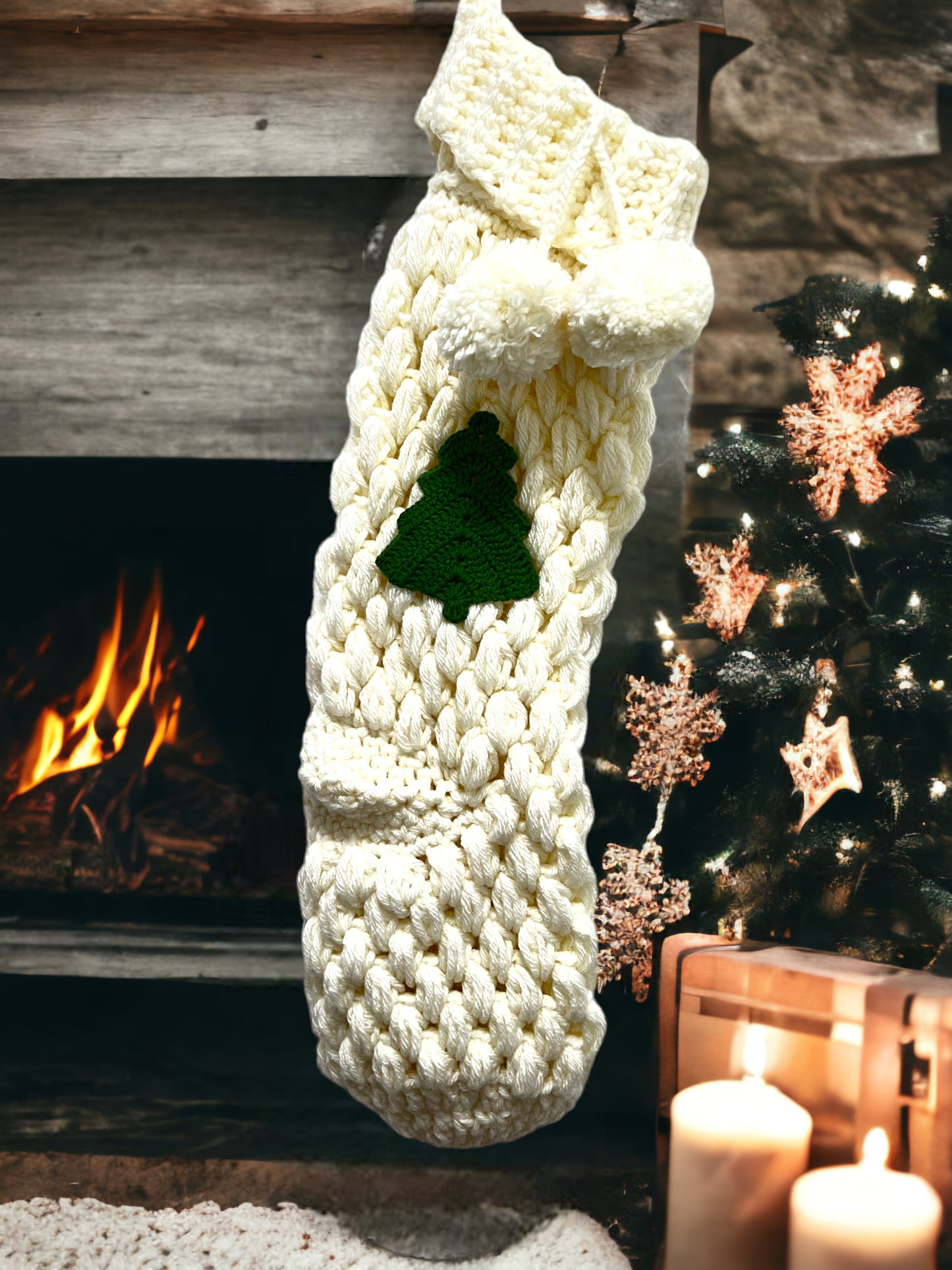Cream Christmas Tree Stocking