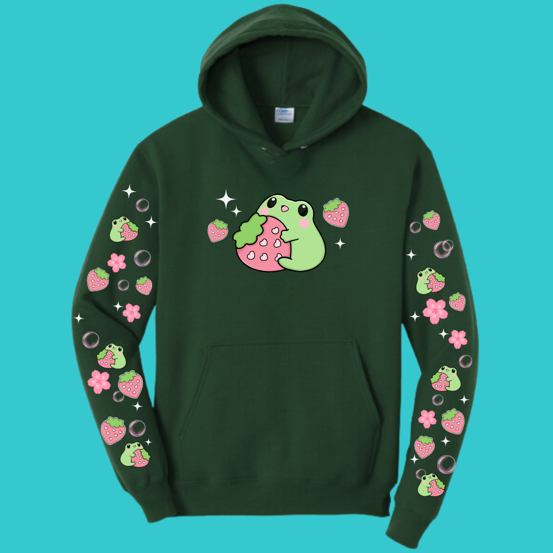 Strawberry Kawaii Frog Sweater Hoodie : Perfect Mother's Day Gift & Fall Winter Essential . Trendy, Unisex Style for Your Best Friend's Wardrobe