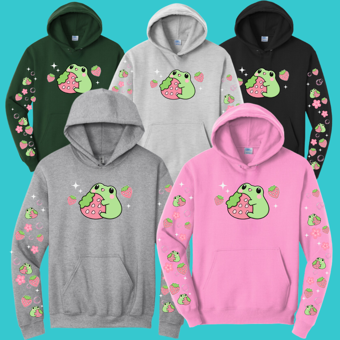 Strawberry Kawaii Frog Sweater Hoodie : Perfect Mother's Day Gift & Fall Winter Essential . Trendy, Unisex Style for Your Best Friend's Wardrobe