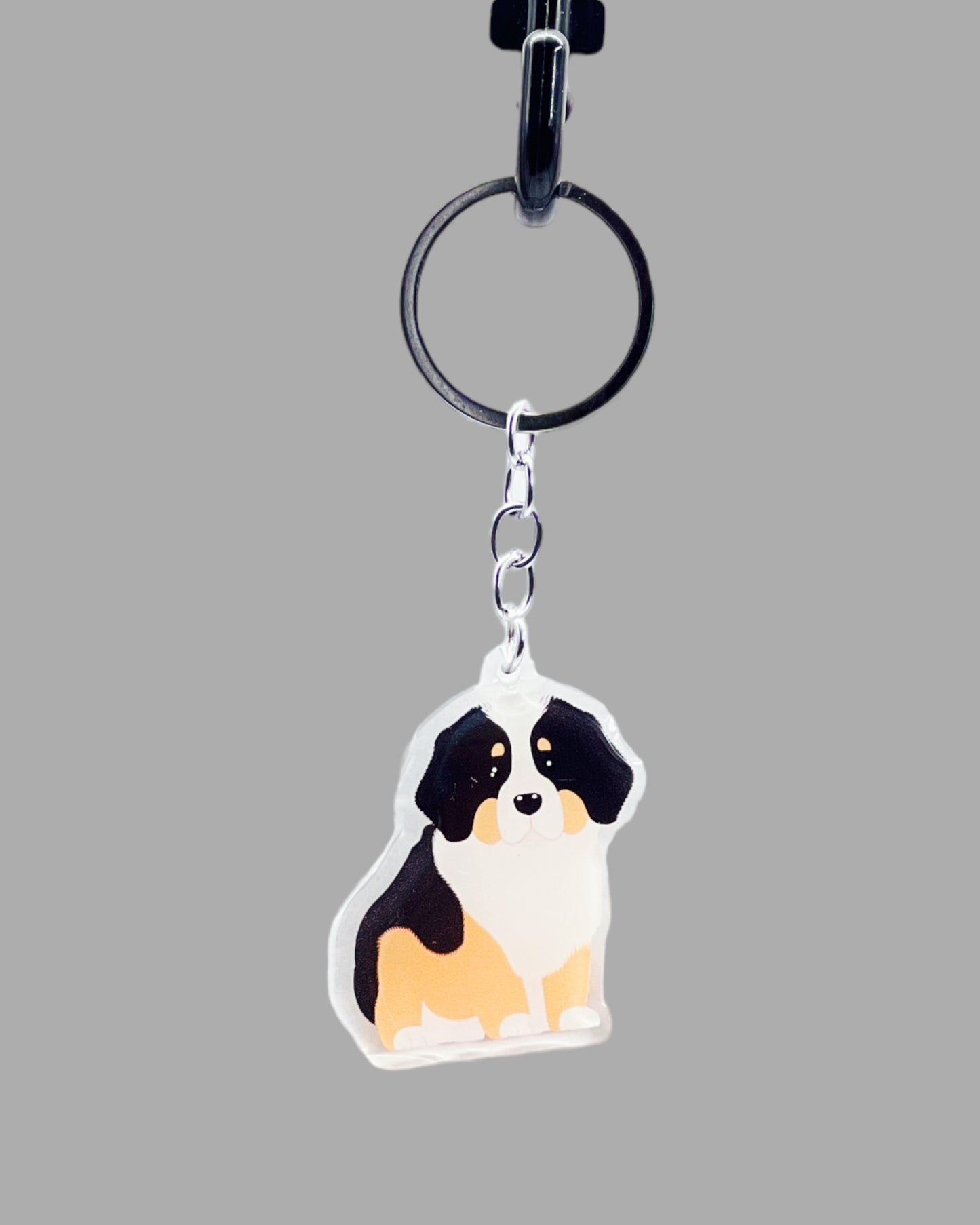 Bernese Mountain Dog Acrylic keychain, Cute kawaii memorial ornament, pet portrait charm gift backpack fob, dad car décor, first day of school