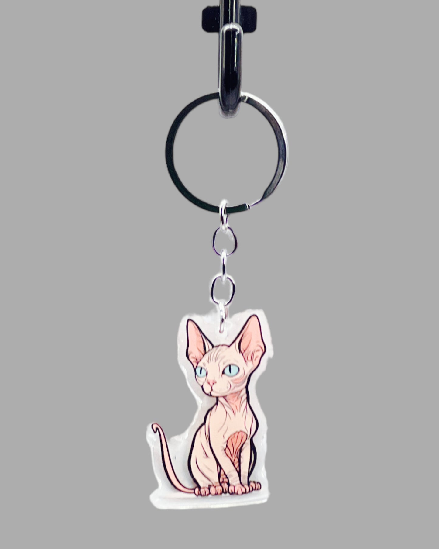 Donskoy Cat Acrylic keychain, Cute kawaii memorial ornament, pet portrait charm gift backpack fob, dad car décor, first day of school gift