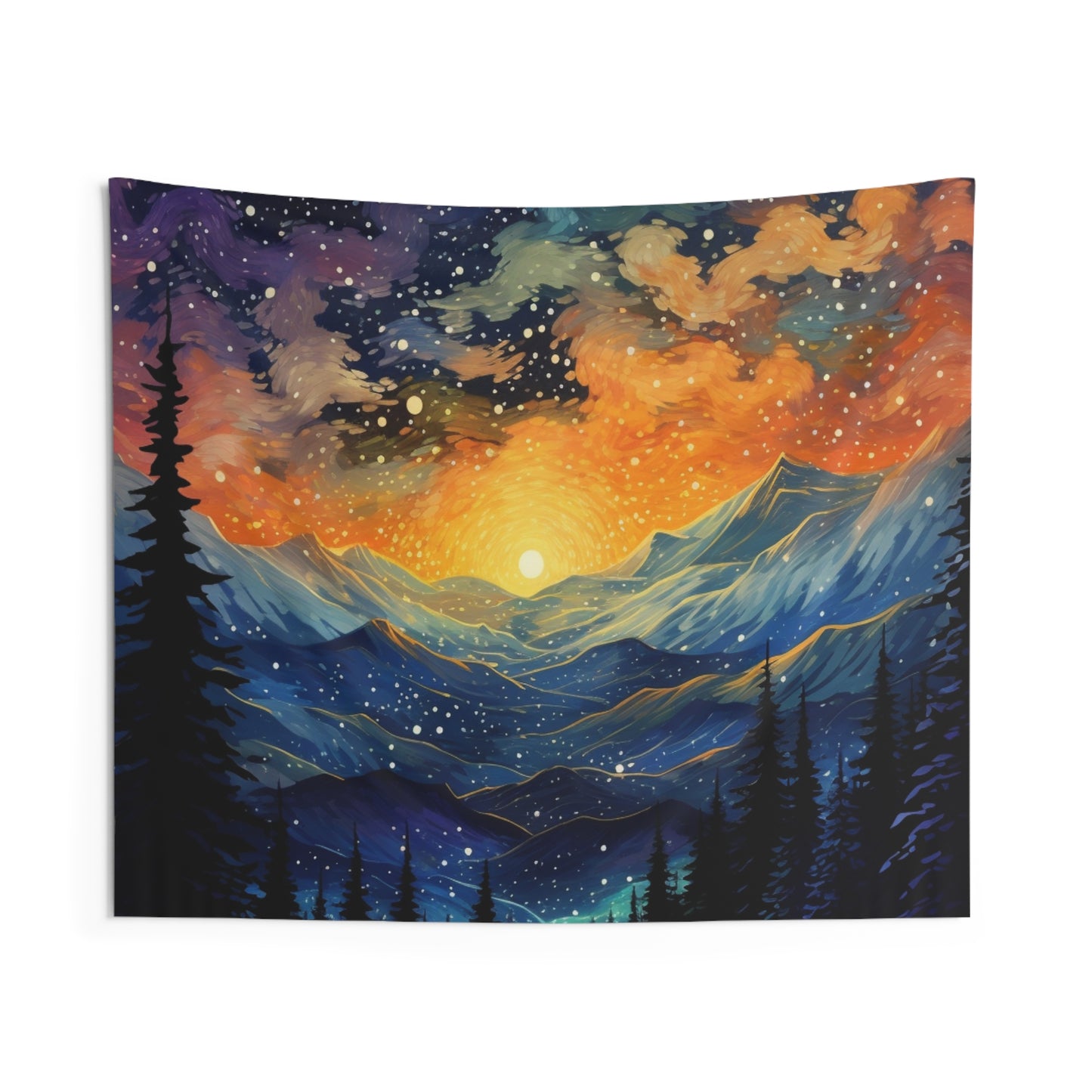 Mountain art Tapestry Contemporary Home Decor . Galaxy Wall Hanging Art for Baby Nursery, Dorm room, Coastal Home . Housewarming Gift