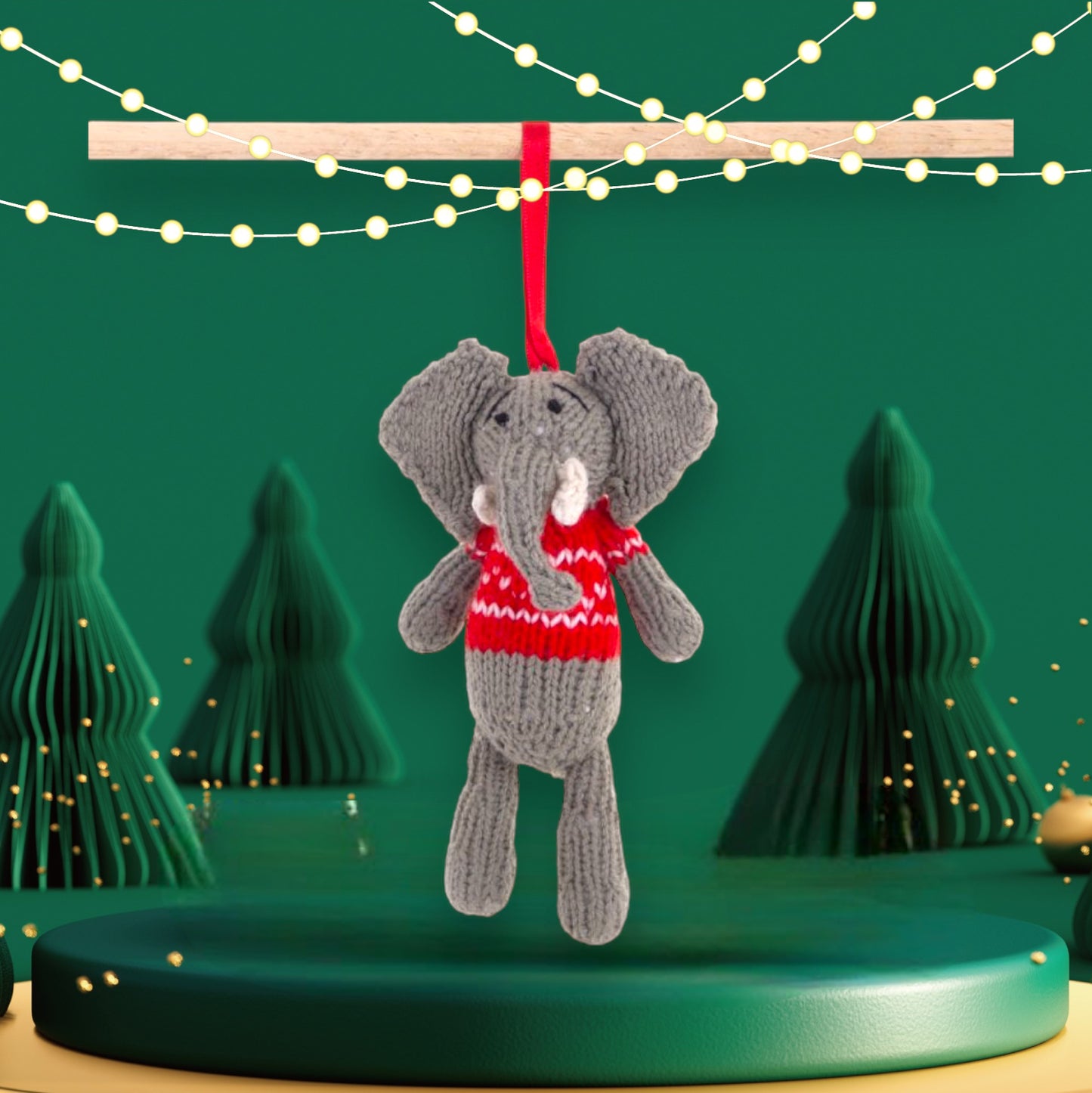 Elephant Red Christmas Crochet ornament Amigurumi Cute Desk Decor Toy, Baby's First Nativity, Stocking Stuffer, Unique Festive Decor