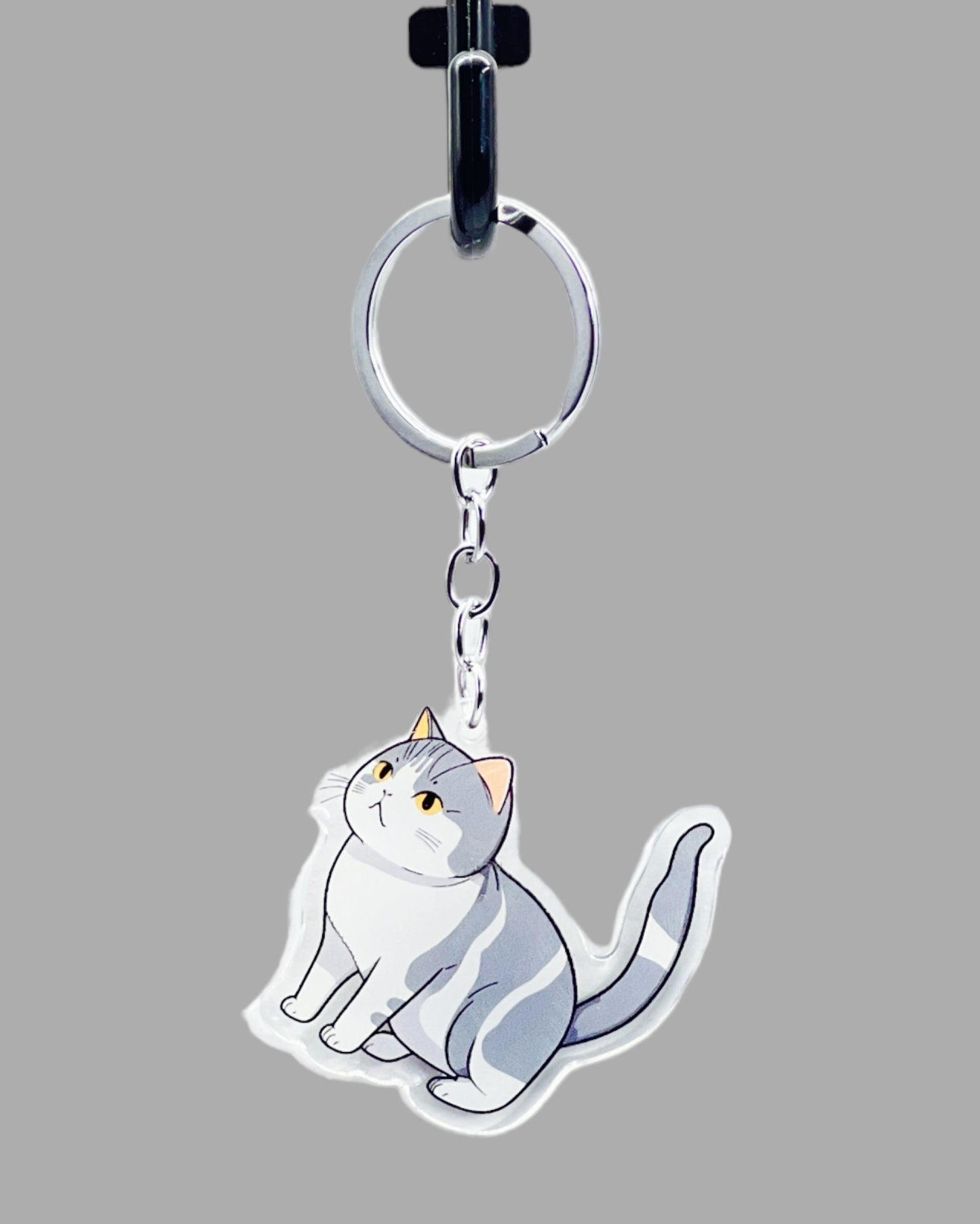 American Short Hair Cat Acrylic Keychain Cute kawaii animal memorial ornament, pet portrait charm gift backpack photo fob or dad car décor