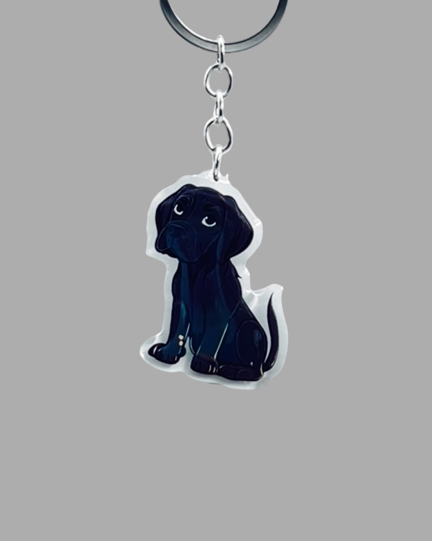 Black Labrador Dog Acrylic keychain, Cute kawaii memorial ornament, pet portrait charm gift backpack fob, dad car décor, first day of school