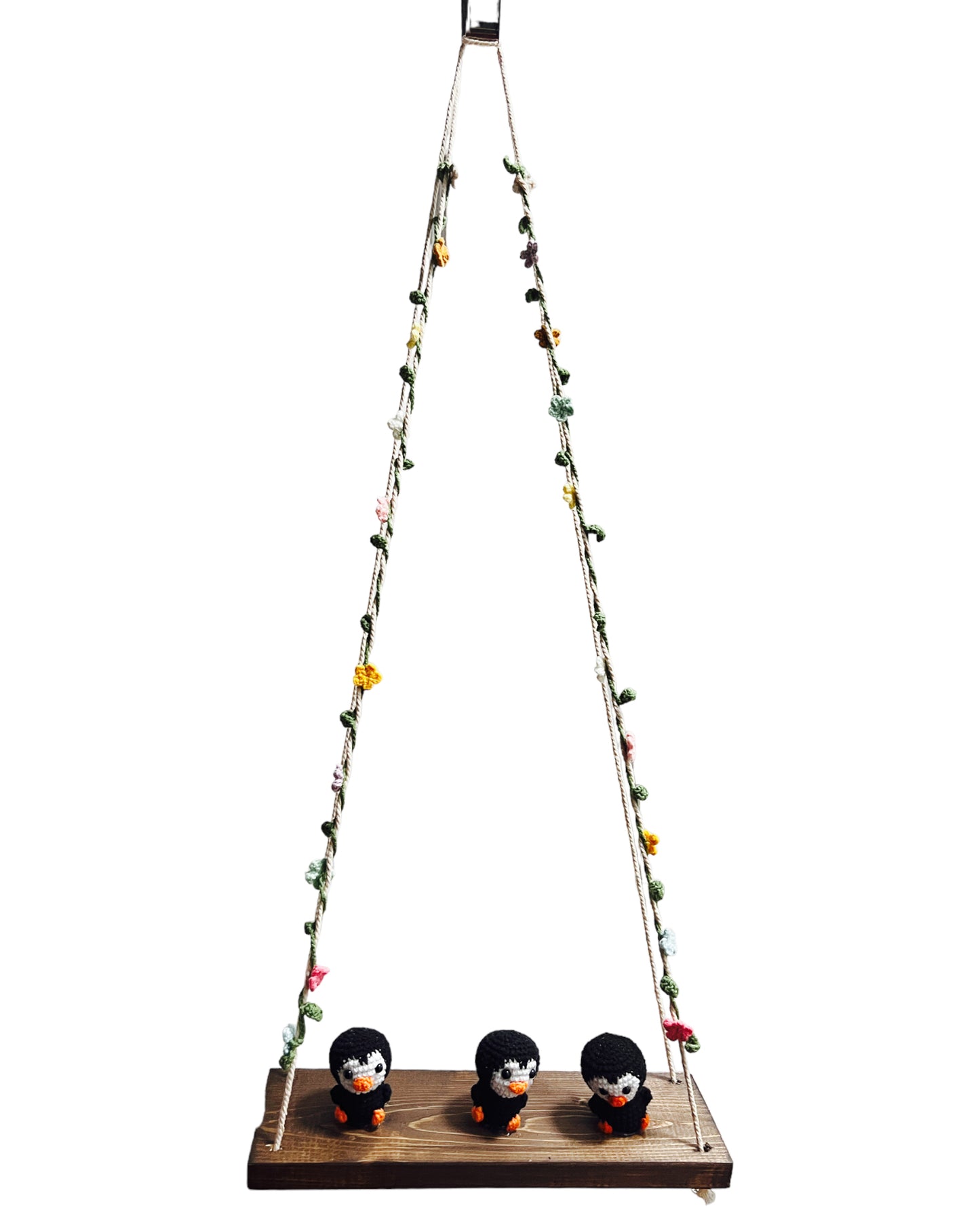 Black Penguin on a swing Hanging Wall Shelf