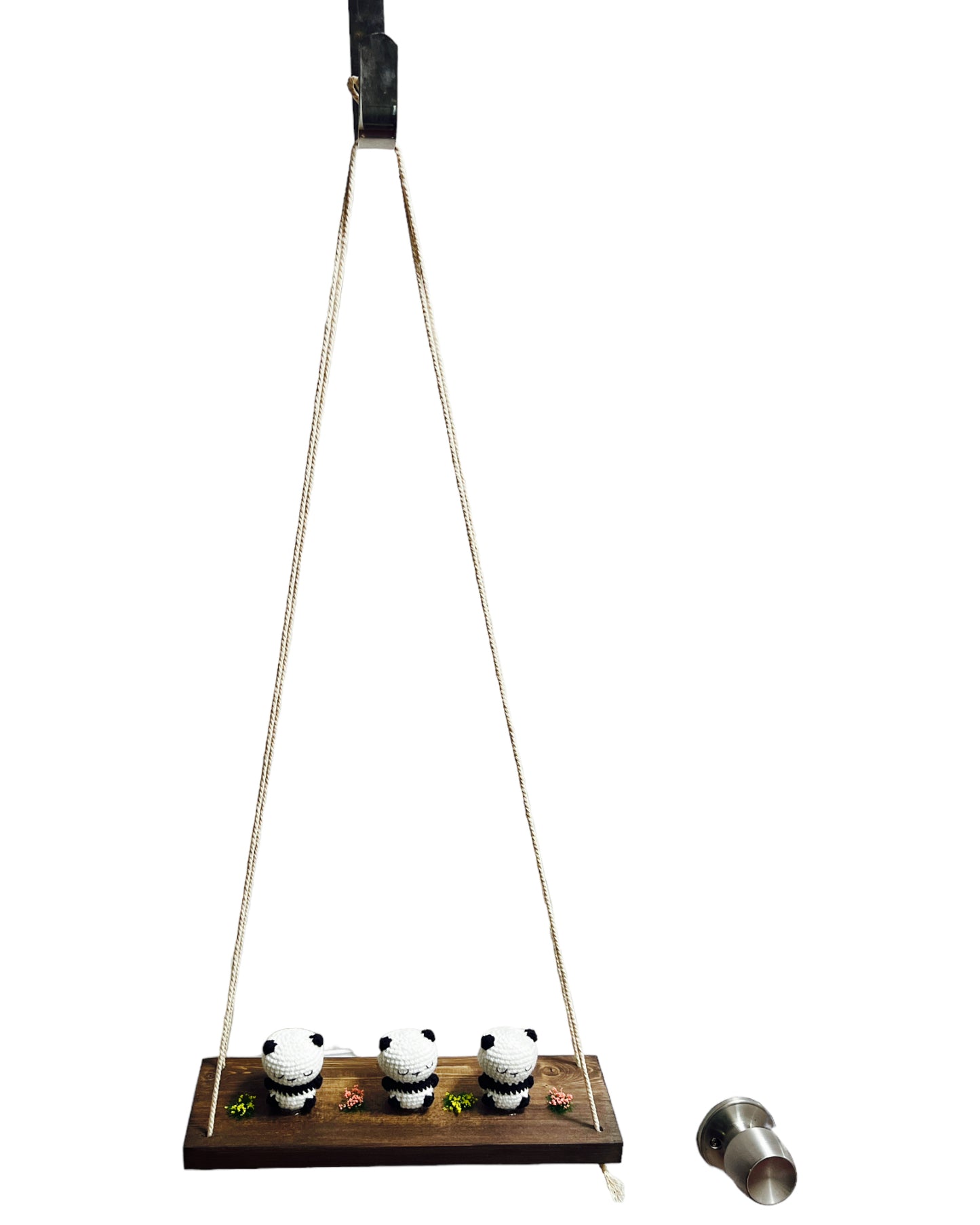 Panda on a swing Hanging Wall Shelf