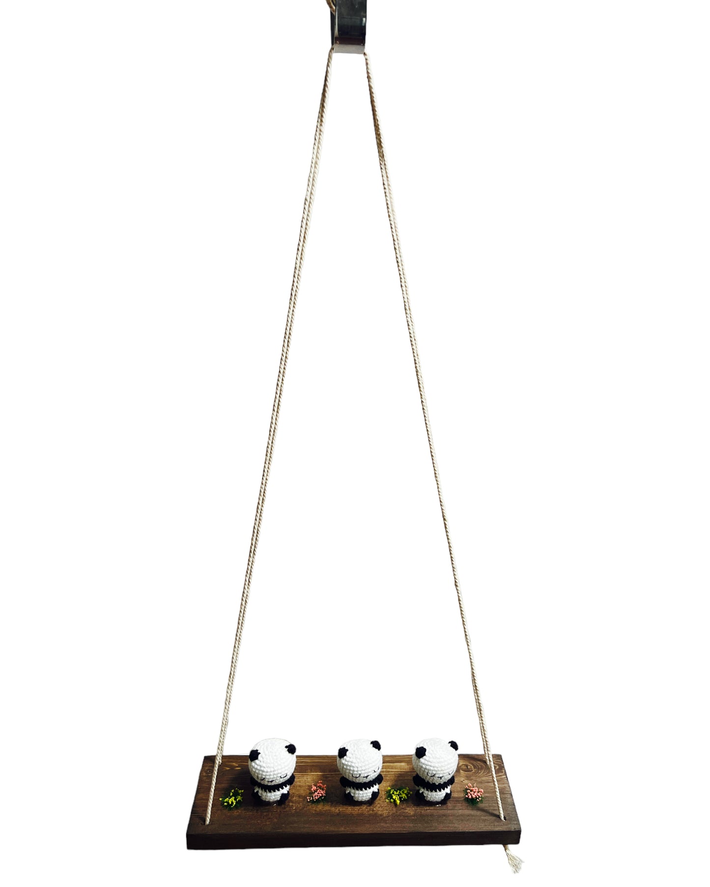 Panda on a swing Hanging Wall Shelf