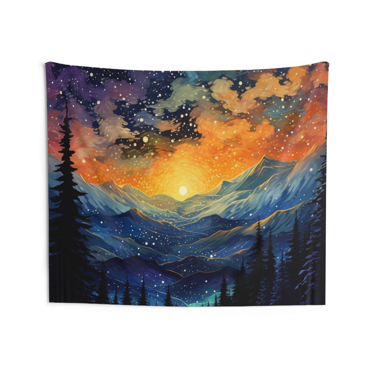 Mountain art Tapestry Contemporary Home Decor . Galaxy Wall Hanging Art for Baby Nursery, Dorm room, Coastal Home . Housewarming Gift