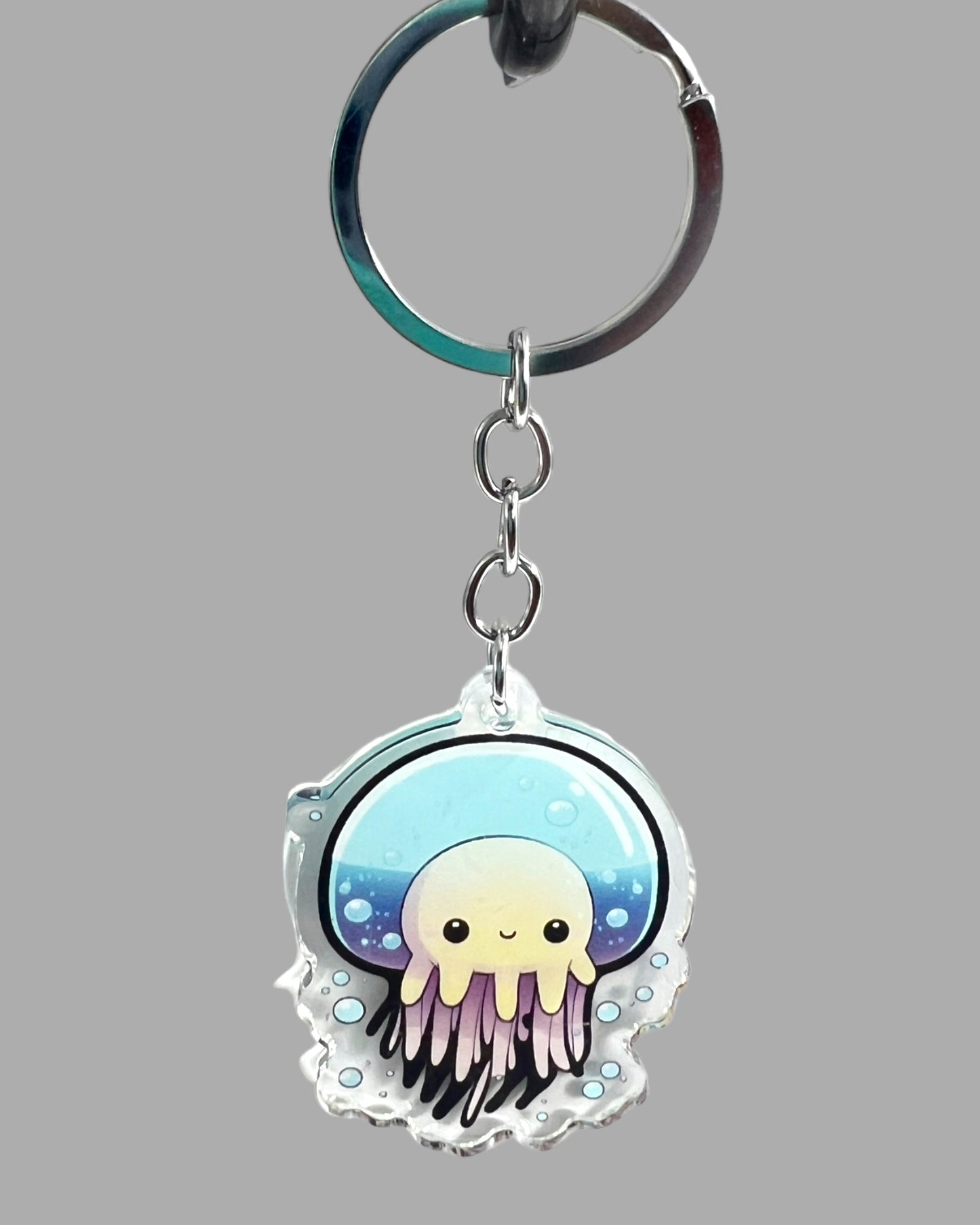 Jellyfish Acrylic Keychain, Wildlife Cute kawaii memorial ornament, pet portrait charm gift backpack fob, dad car décor, first day of school gift