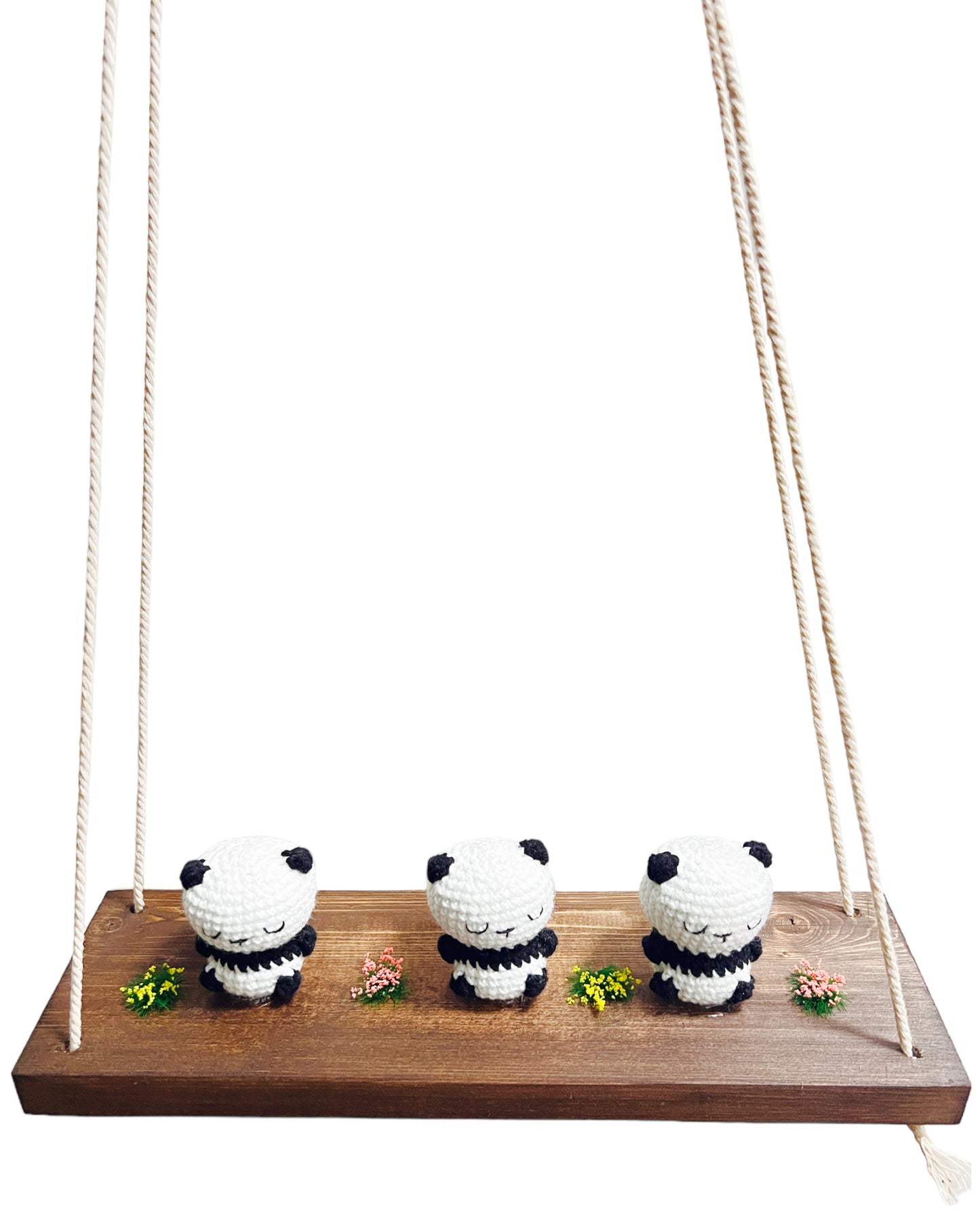Panda on a swing Hanging Wall Shelf