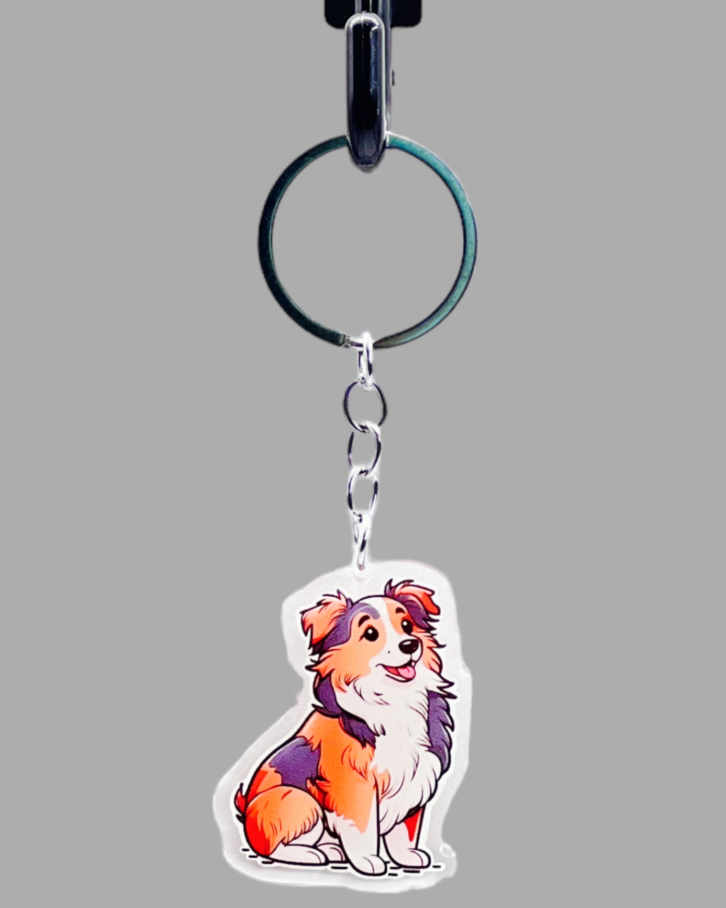 Border Collie Dog Acrylic keychain, Cute kawaii memorial ornament, pet portrait charm gift backpack fob, dad car décor, first day of school