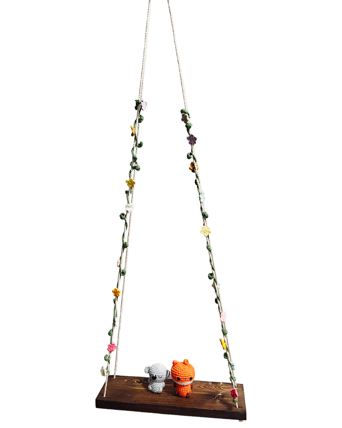 Koala and Fox on a swing Hanging Wall Shelf
