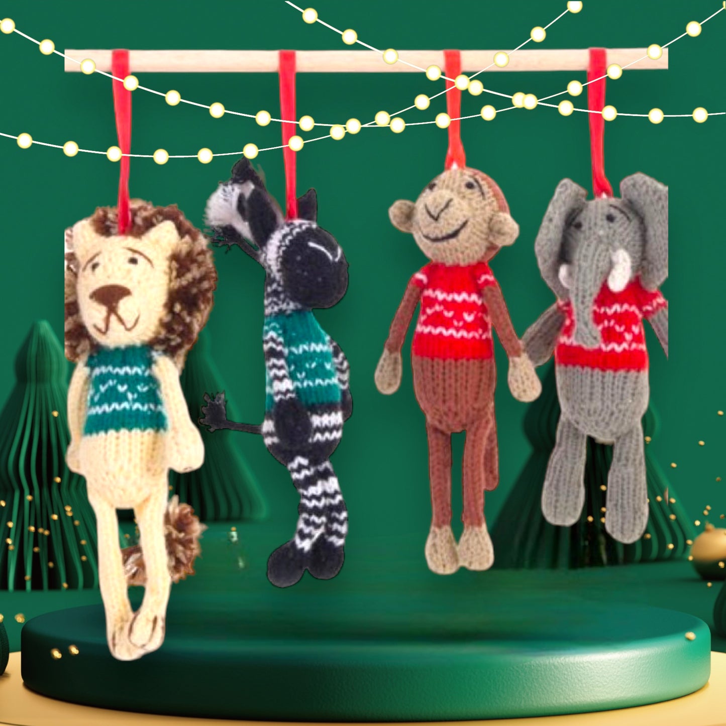 Christmas Ornaments Set of 4, Knitted Amigurumi Cute Desk Decor Toy, Baby's First Nativity, Stocking Stuffer, Unique Festive Decor