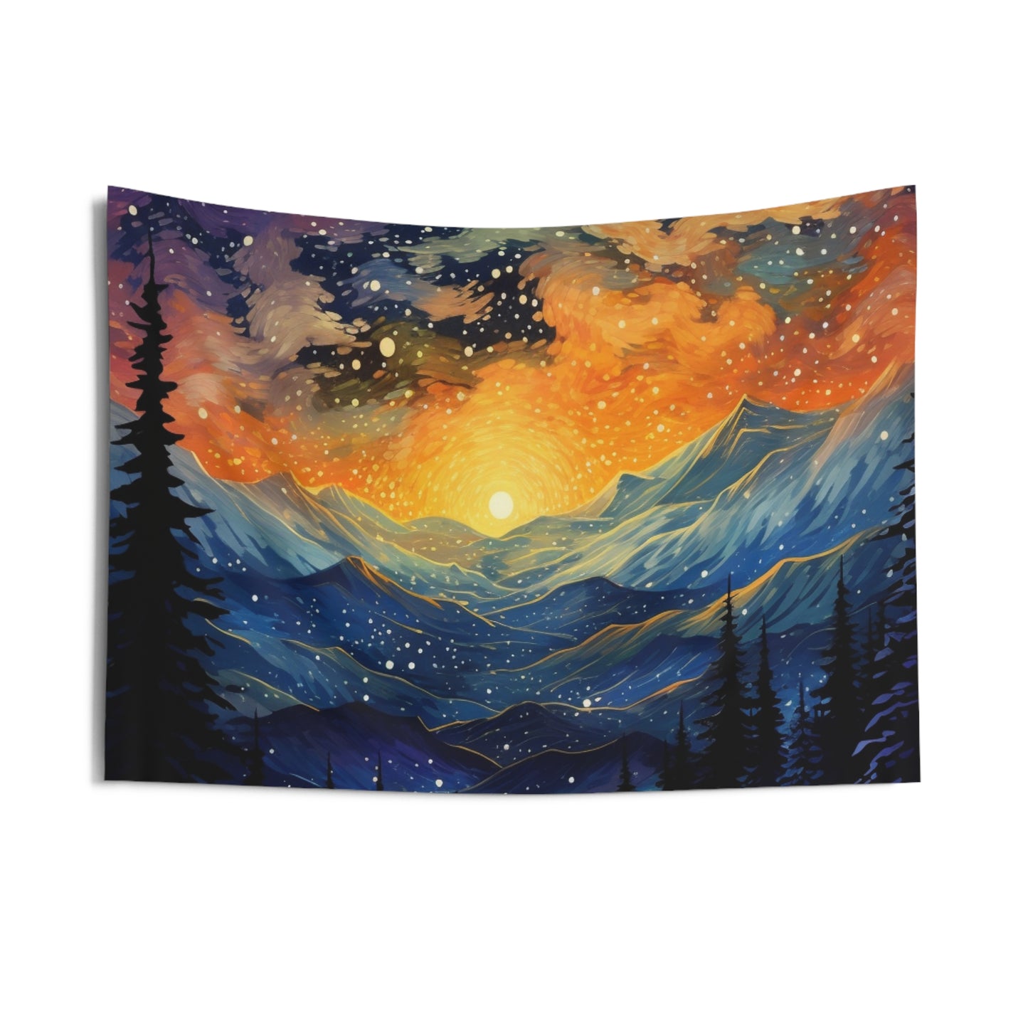 Mountain art Tapestry Contemporary Home Decor . Galaxy Wall Hanging Art for Baby Nursery, Dorm room, Coastal Home . Housewarming Gift