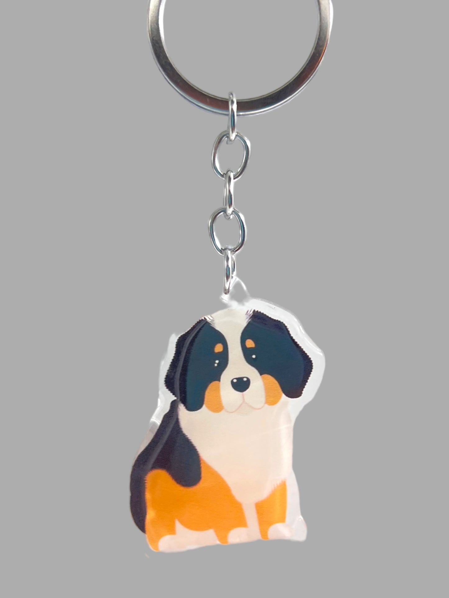 Bernese Mountain Dog Acrylic keychain, Cute kawaii memorial ornament, pet portrait charm gift backpack fob, dad car décor, first day of school