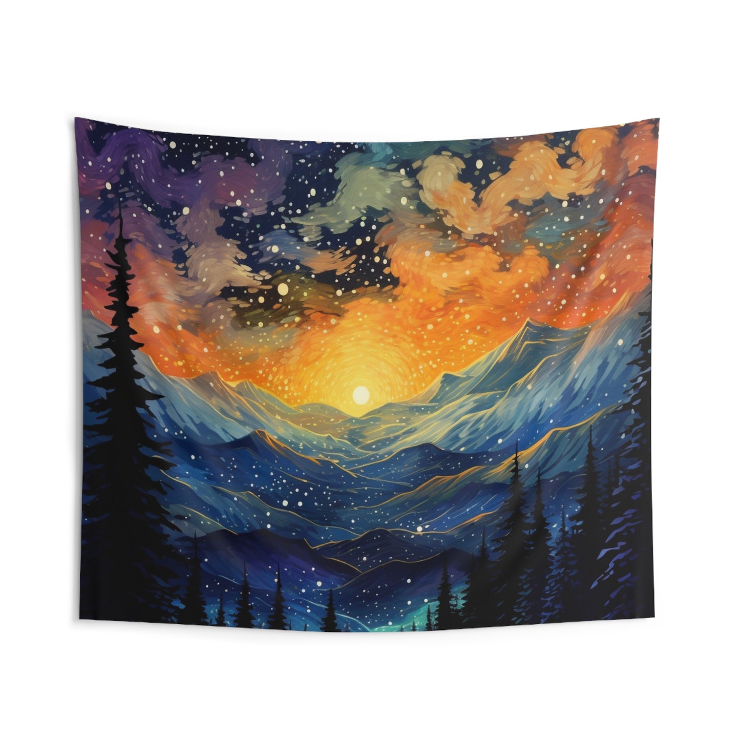 Mountain art Tapestry Contemporary Home Decor . Galaxy Wall Hanging Art for Baby Nursery, Dorm room, Coastal Home . Housewarming Gift
