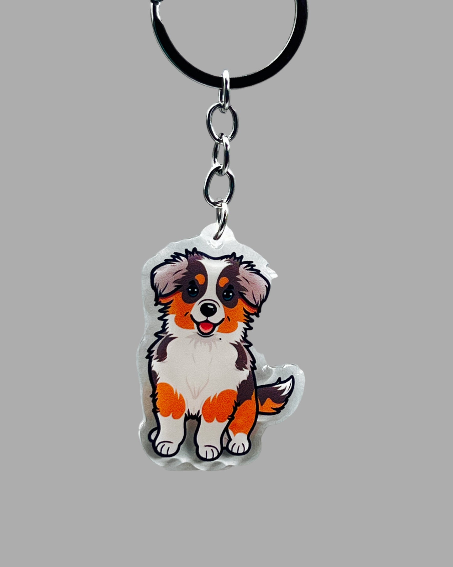 Australian Shepherd Dog Acrylic keychain Cute kawaii animal memorial ornament, pet portrait charm gift backpack photo fob or dad car décor
