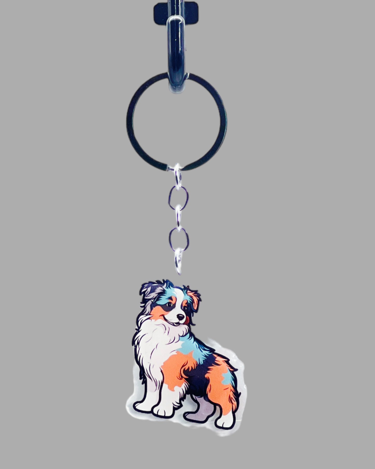 Australian Shepherd Dog Acrylic keychain Cute kawaii animal memorial ornament, pet portrait charm gift backpack photo fob or dad car décor