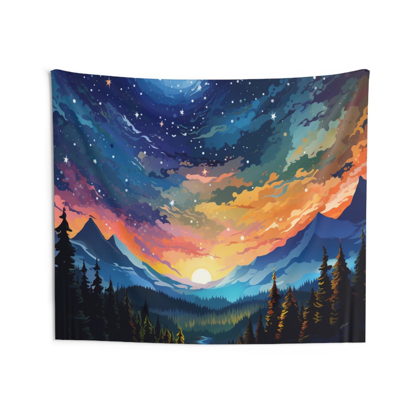 Mountain art Tapestry Contemporary Home Decor . Galaxy Wall Hanging Art for Baby Nursery, Dorm room, Coastal Home . Housewarming Gift