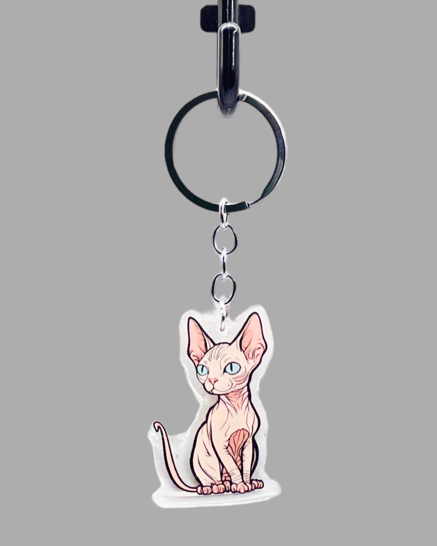 Donskoy Cat Acrylic keychain, Cute kawaii memorial ornament, pet portrait charm gift backpack fob, dad car décor, first day of school gift