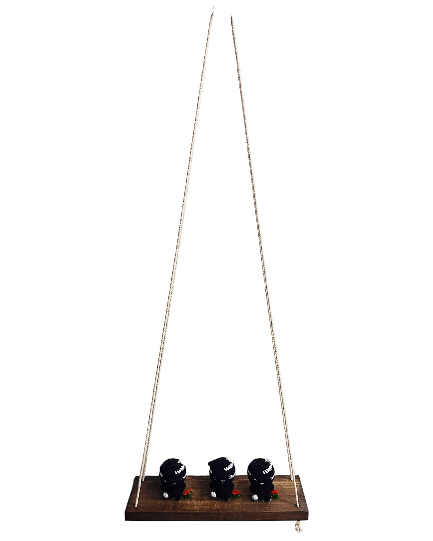 Black cats on a swing Hanging Wall Shelf