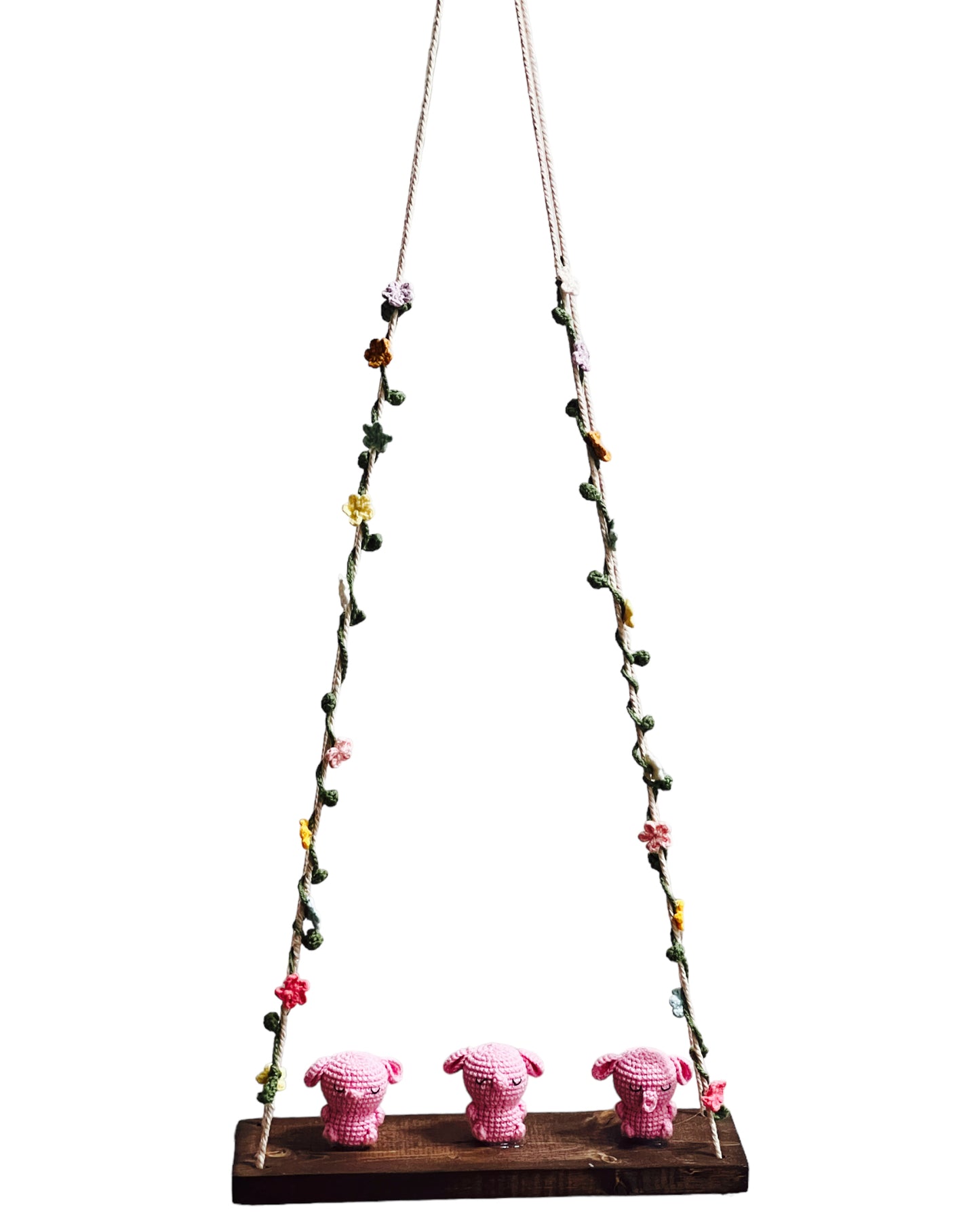 Pink bunny on a swing Hanging Wall Shelf