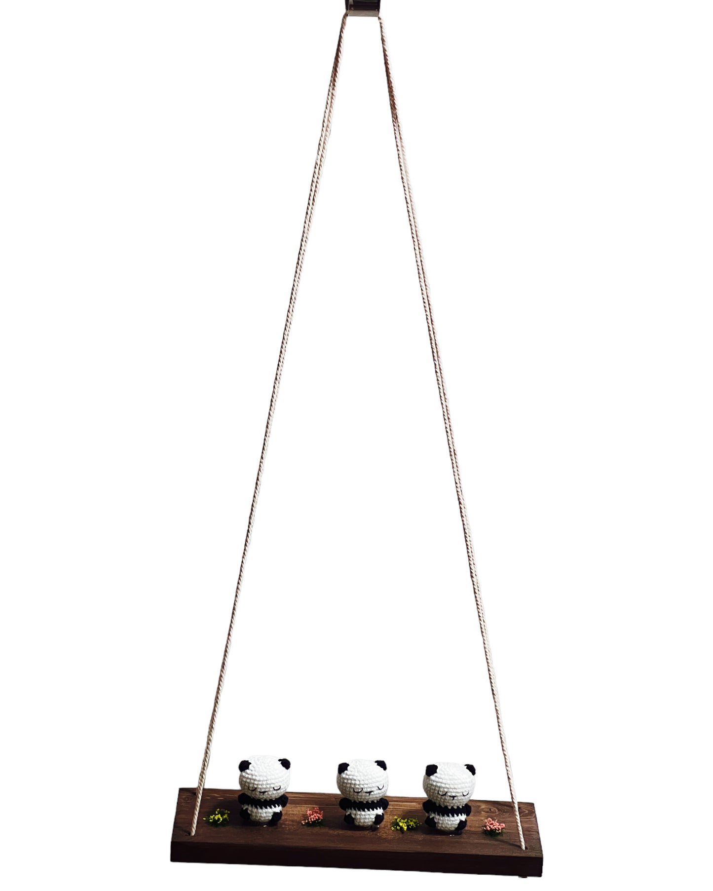 Panda on a swing Hanging Wall Shelf