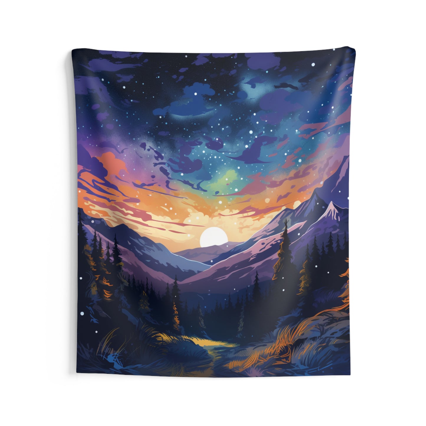 Mountain art Tapestry Contemporary Home Decor . Galaxy Wall Hanging Art for Baby Nursery, Dorm room, Coastal Home . Housewarming Gift